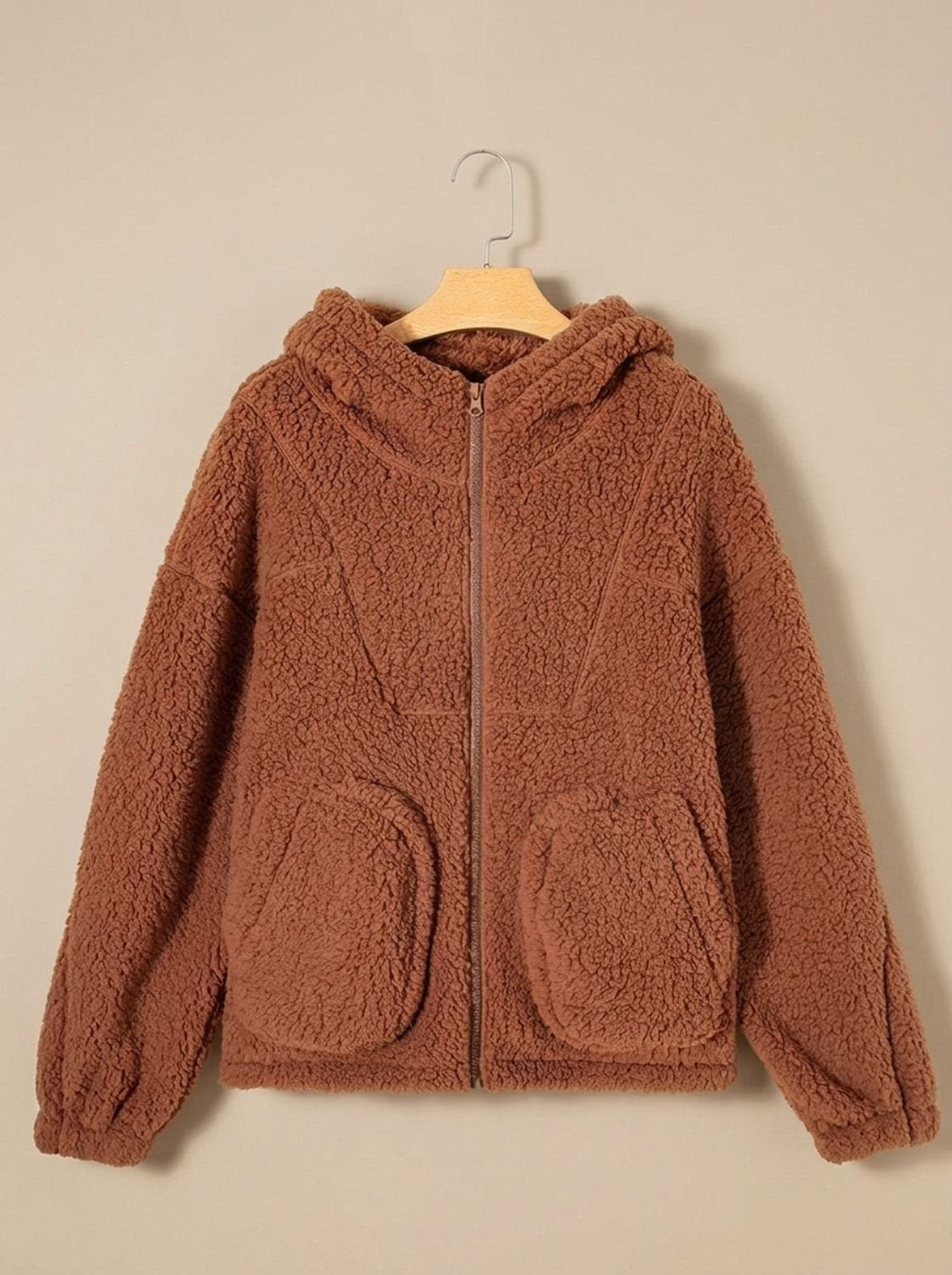 Women's Relaxed-Fit Hooded Teddy Zip Up Jacket