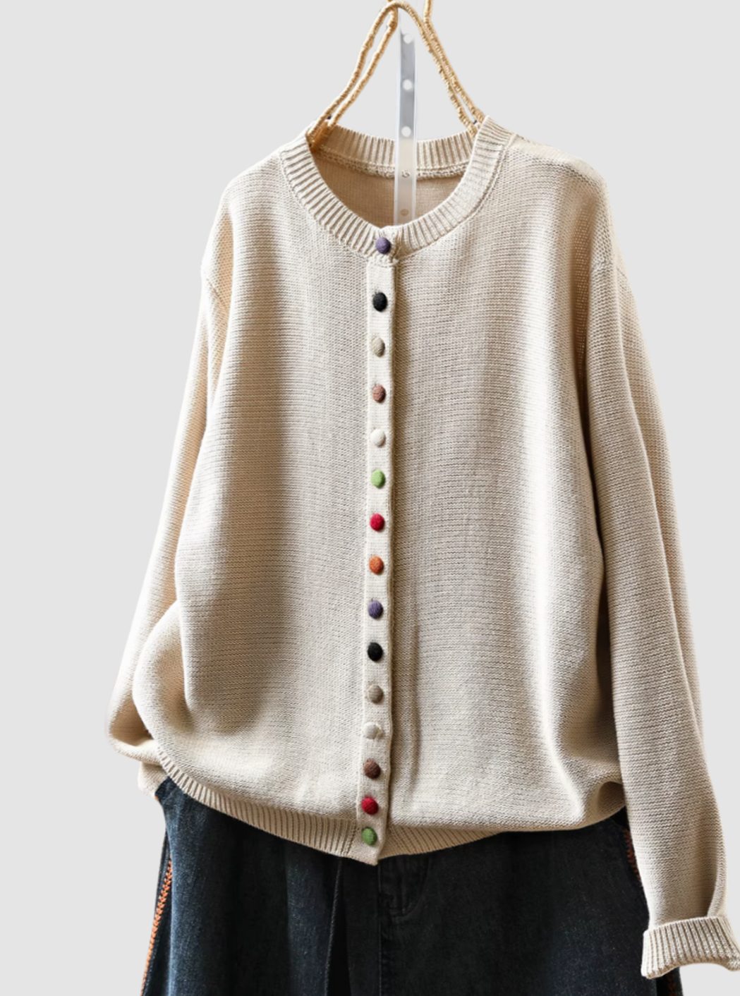 Women's Relaxed-Fit Knitted Cardigan Multicoloured Button-Down - Beige