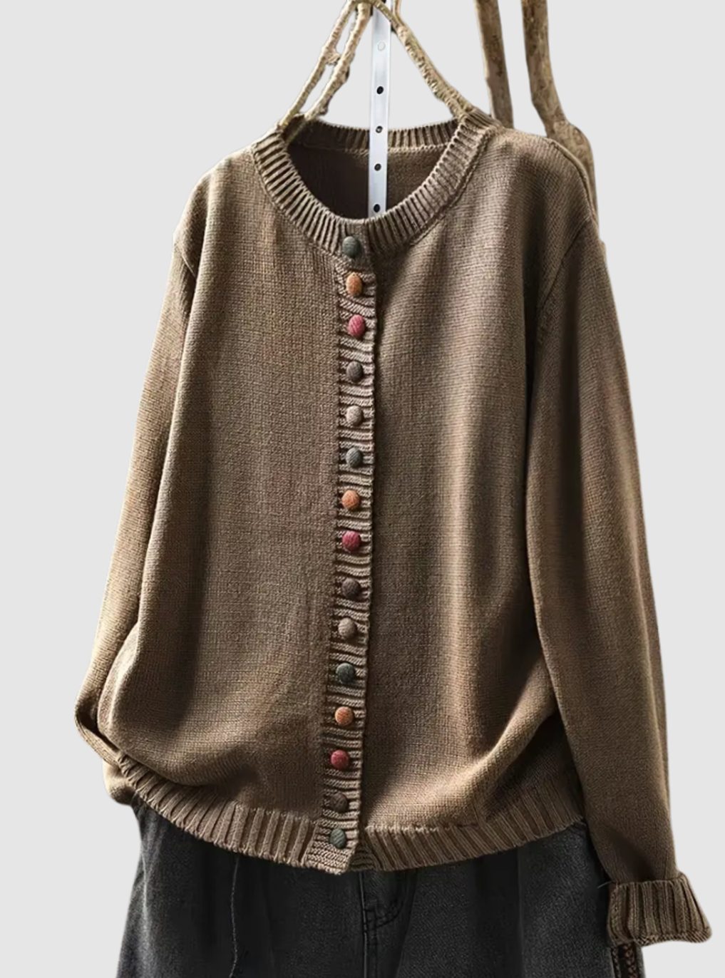 Women's Relaxed-Fit Knitted Cardigan Multicoloured Button-Down - Brown