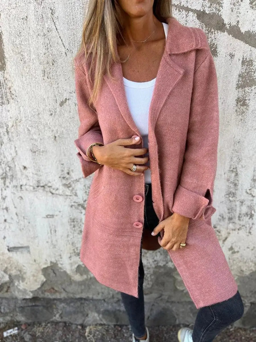 Women's Relaxed-Fit Longline Button-Up Coat Lapel Collar