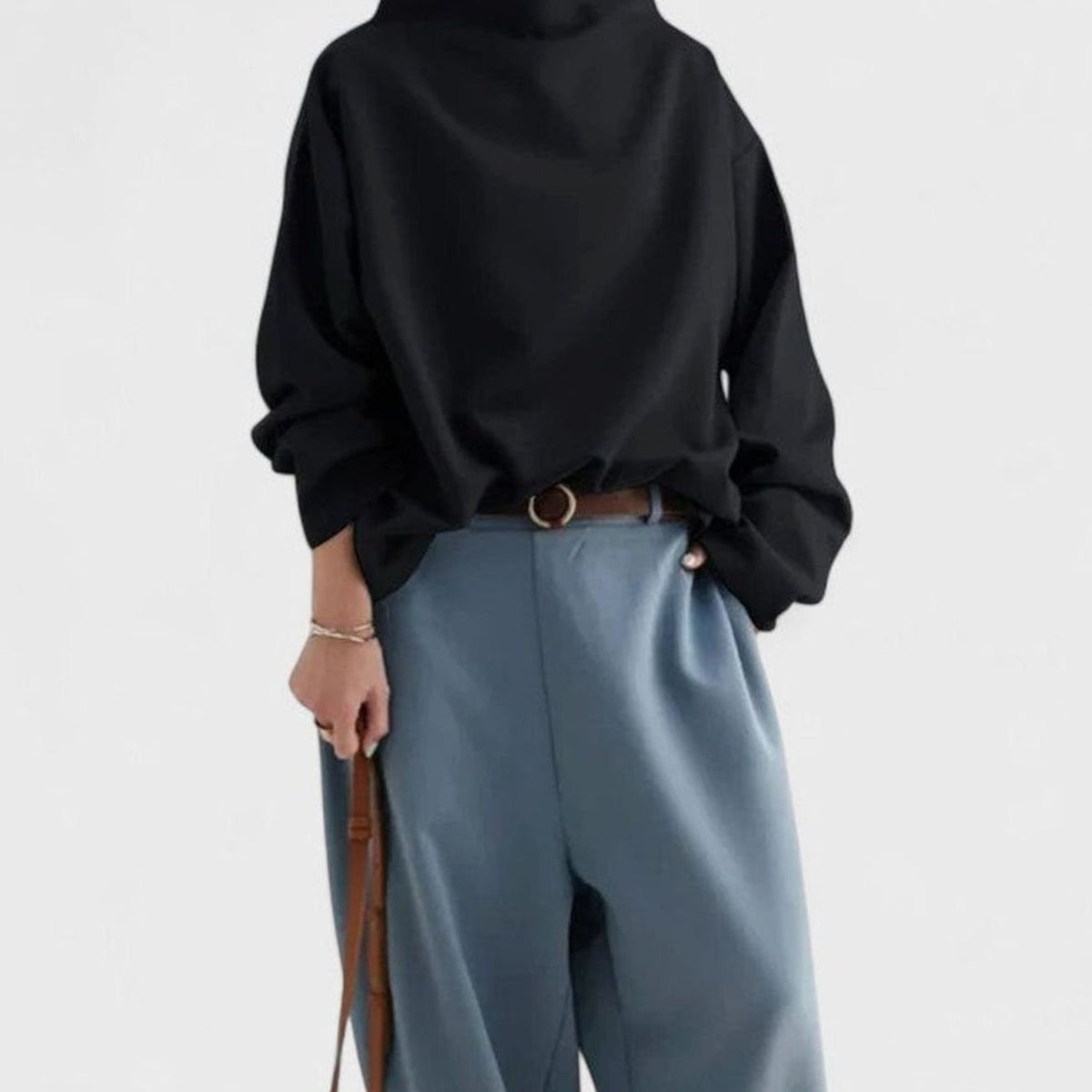 Women's Relaxed-Fit Mock-Neck Long-Sleeve Sweatshirt Top