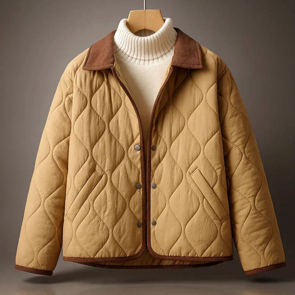Women's Relaxed-Fit Quilted Lapel Winter Coat Jacket - Brown