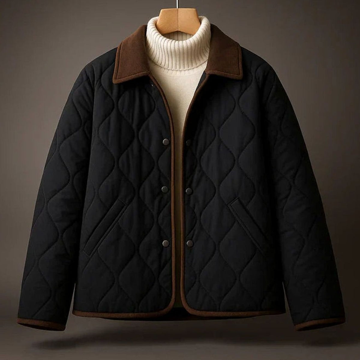 Women's Relaxed-Fit Quilted Lapel Winter Coat Jacket - Black