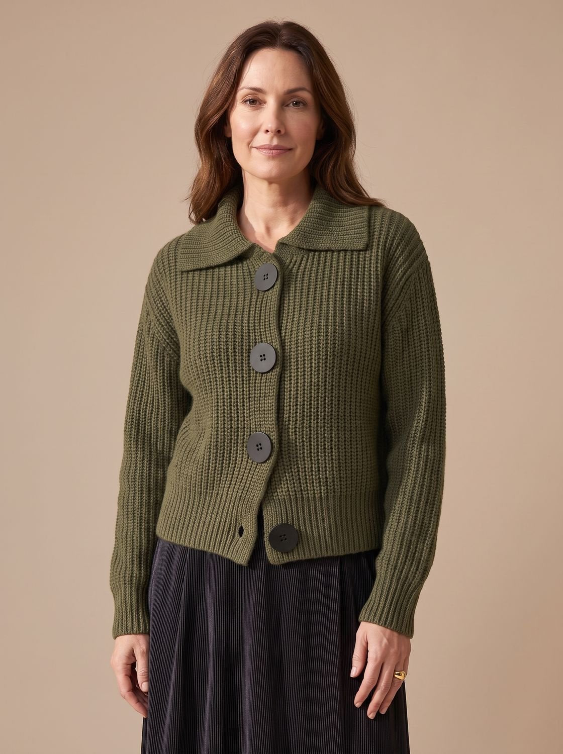 Women's Relaxed-Fit Ribbed Knit Folded Collar Pullover Jumper