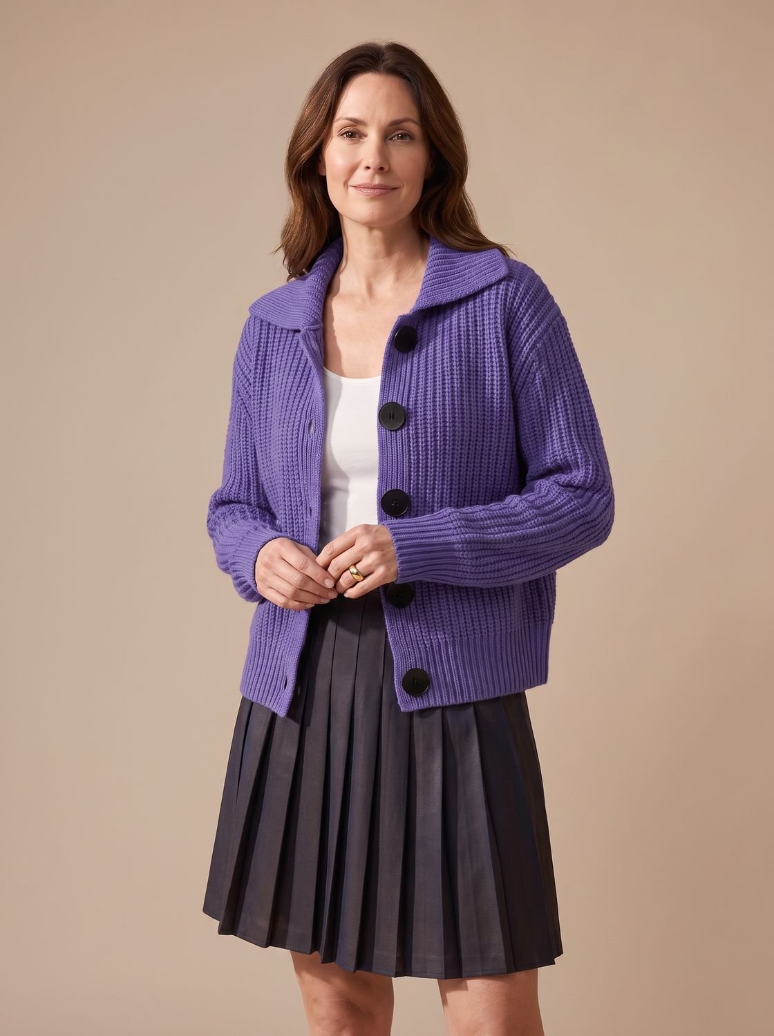 Women's Relaxed-Fit Ribbed Knit Folded Collar Pullover Jumper