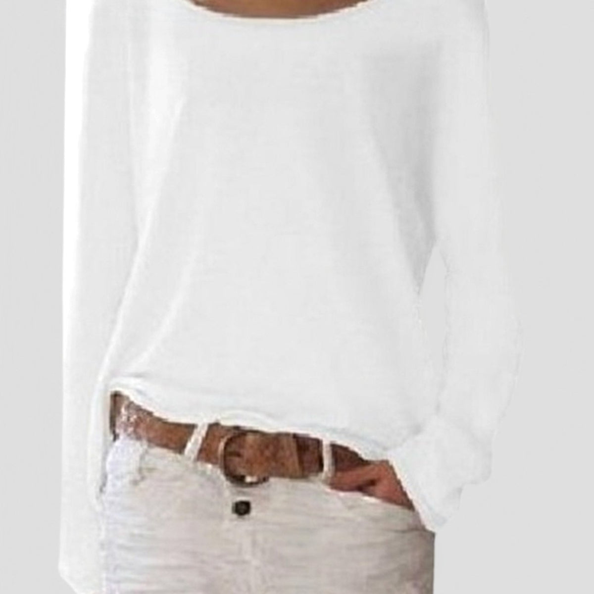 Women's Relaxed-Fit Round-Neck Long-Sleeve Pullover Jumper - White