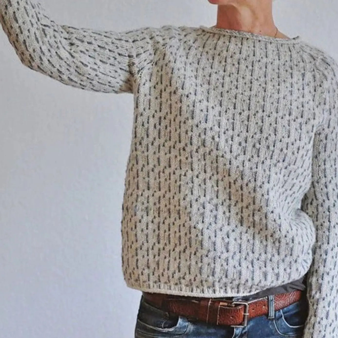 Women's Relaxed-Fit Round Neck Textured Knit Sweater