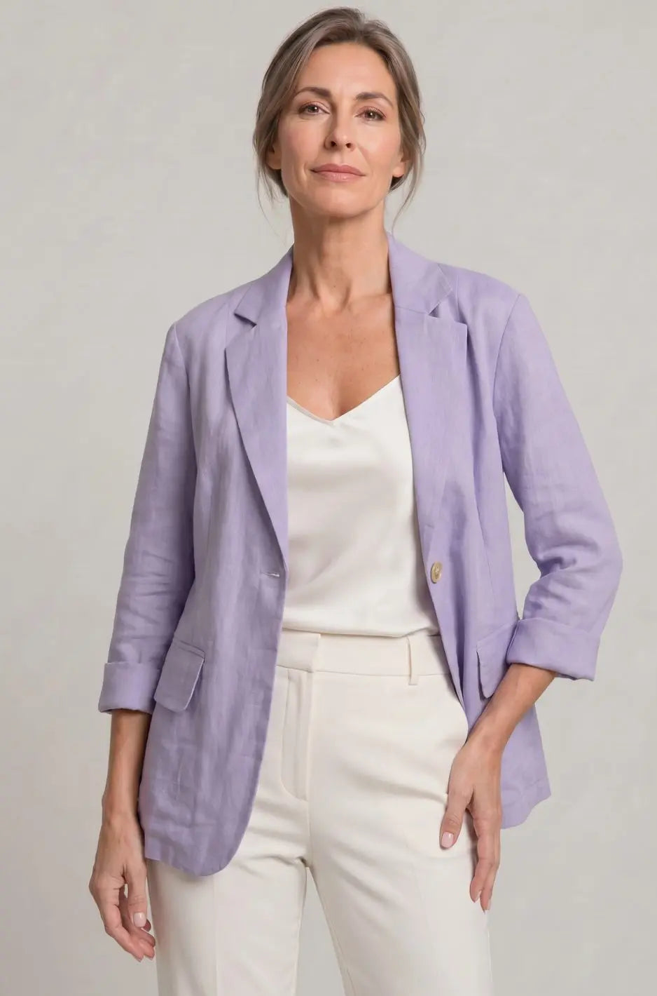 Women's Relaxed-Fit Single-Button Linen Blazer Jacket - Purple