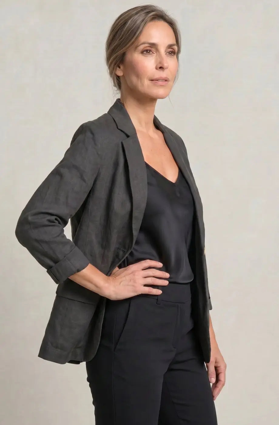 Women's Relaxed-Fit Single-Button Linen Blazer Jacket
