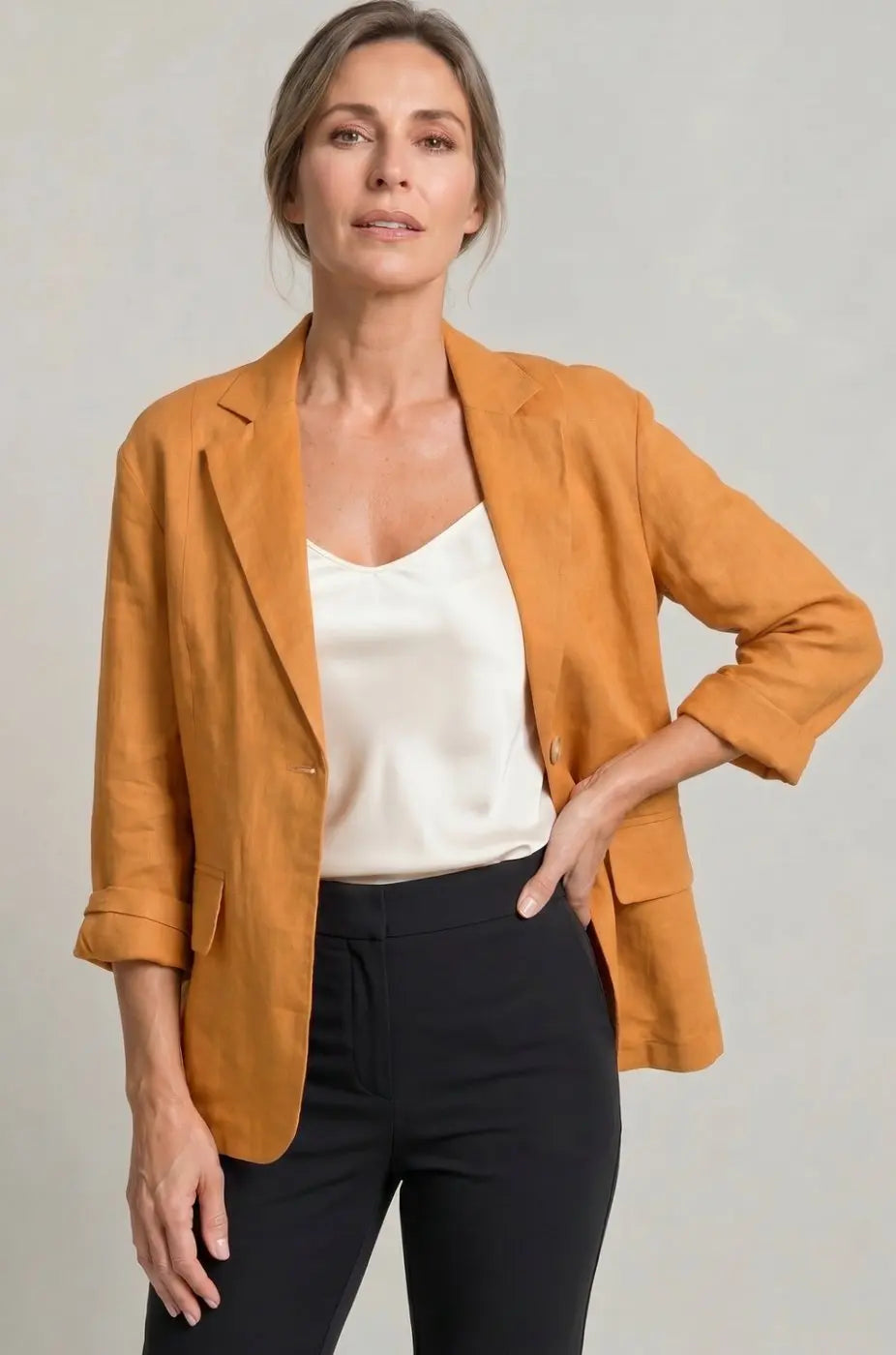 Women's Relaxed-Fit Single-Button Linen Blazer Jacket - Orange