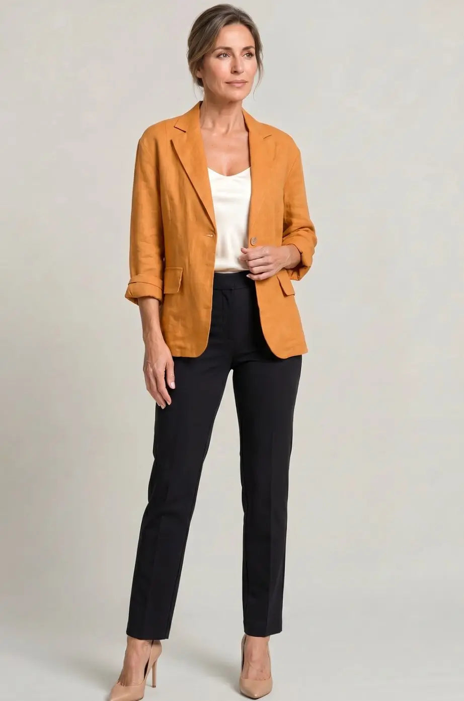 Women's Relaxed-Fit Single-Button Linen Blazer Jacket