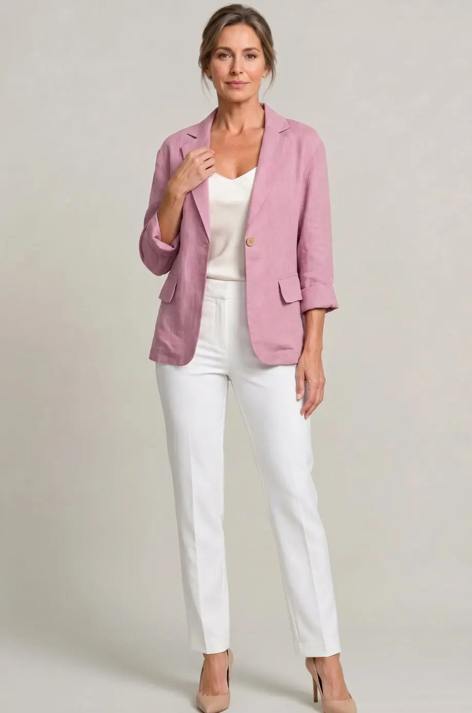 Women's Relaxed-Fit Single-Button Linen Blazer Jacket