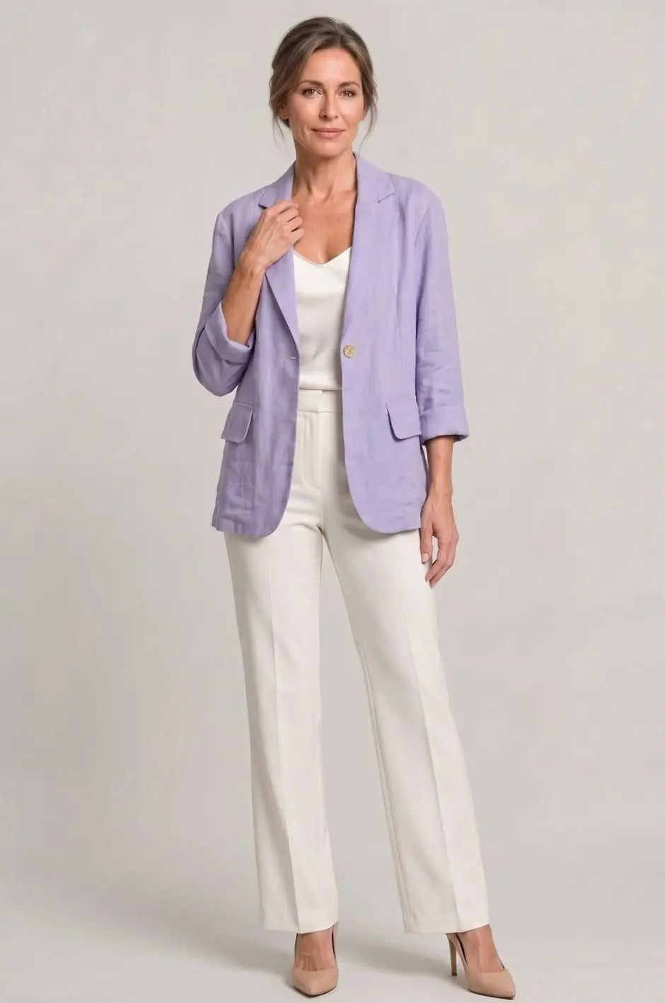 Women's Relaxed-Fit Single-Button Linen Blazer Jacket