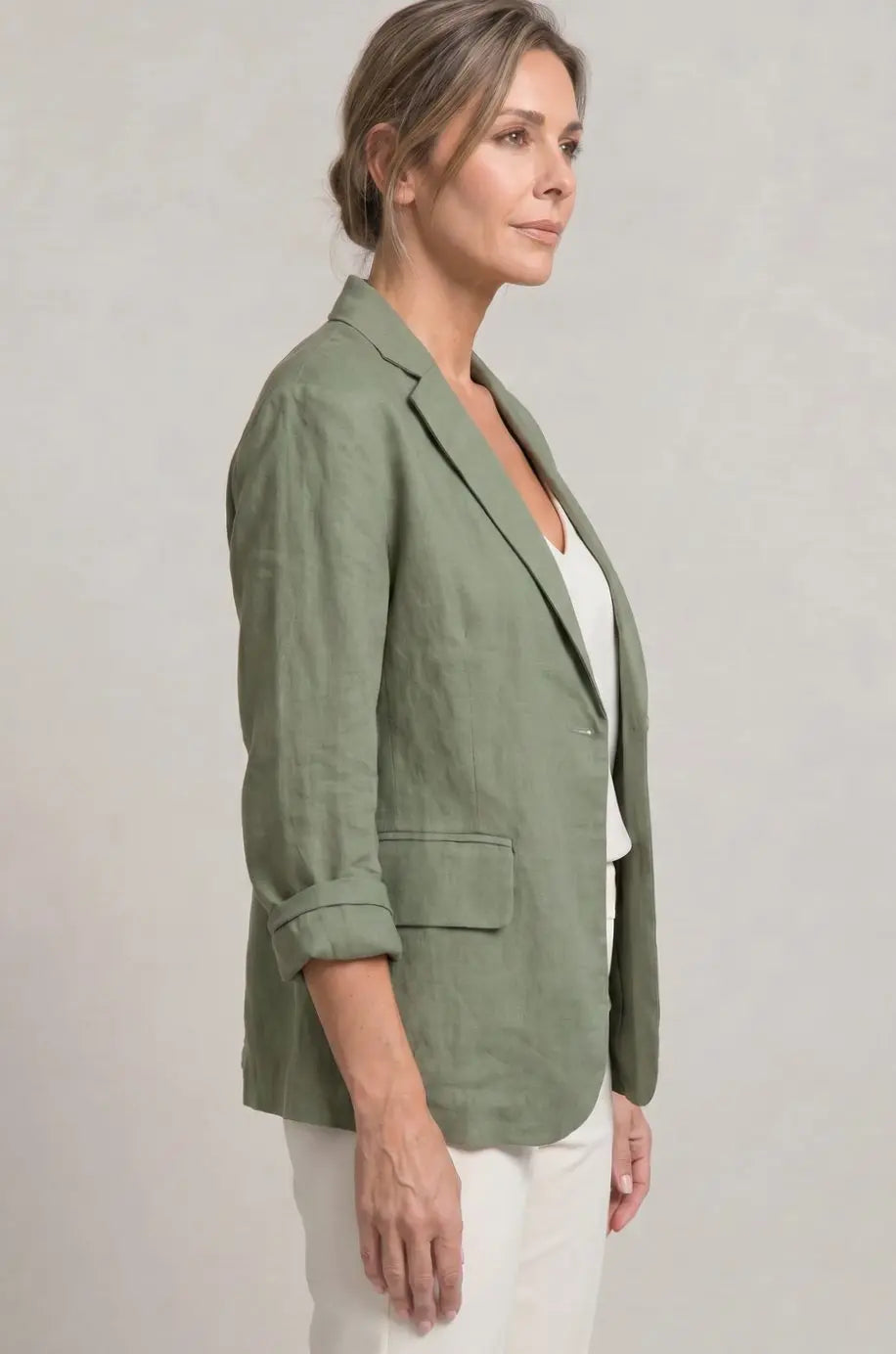 Women's Relaxed-Fit Single-Button Linen Blazer Jacket