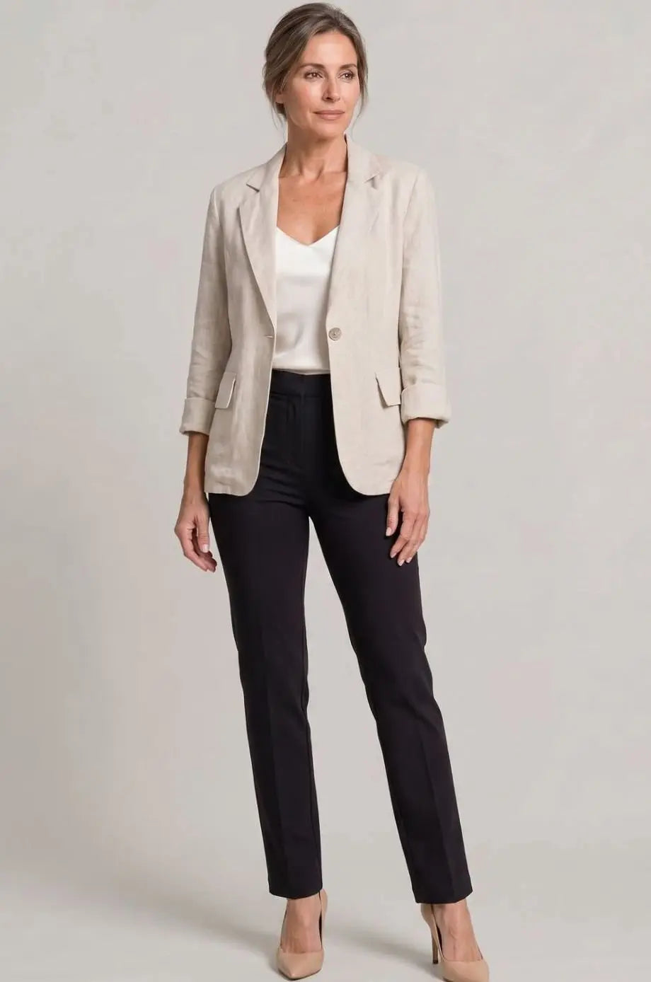 Women's Relaxed-Fit Single-Button Linen Blazer Jacket