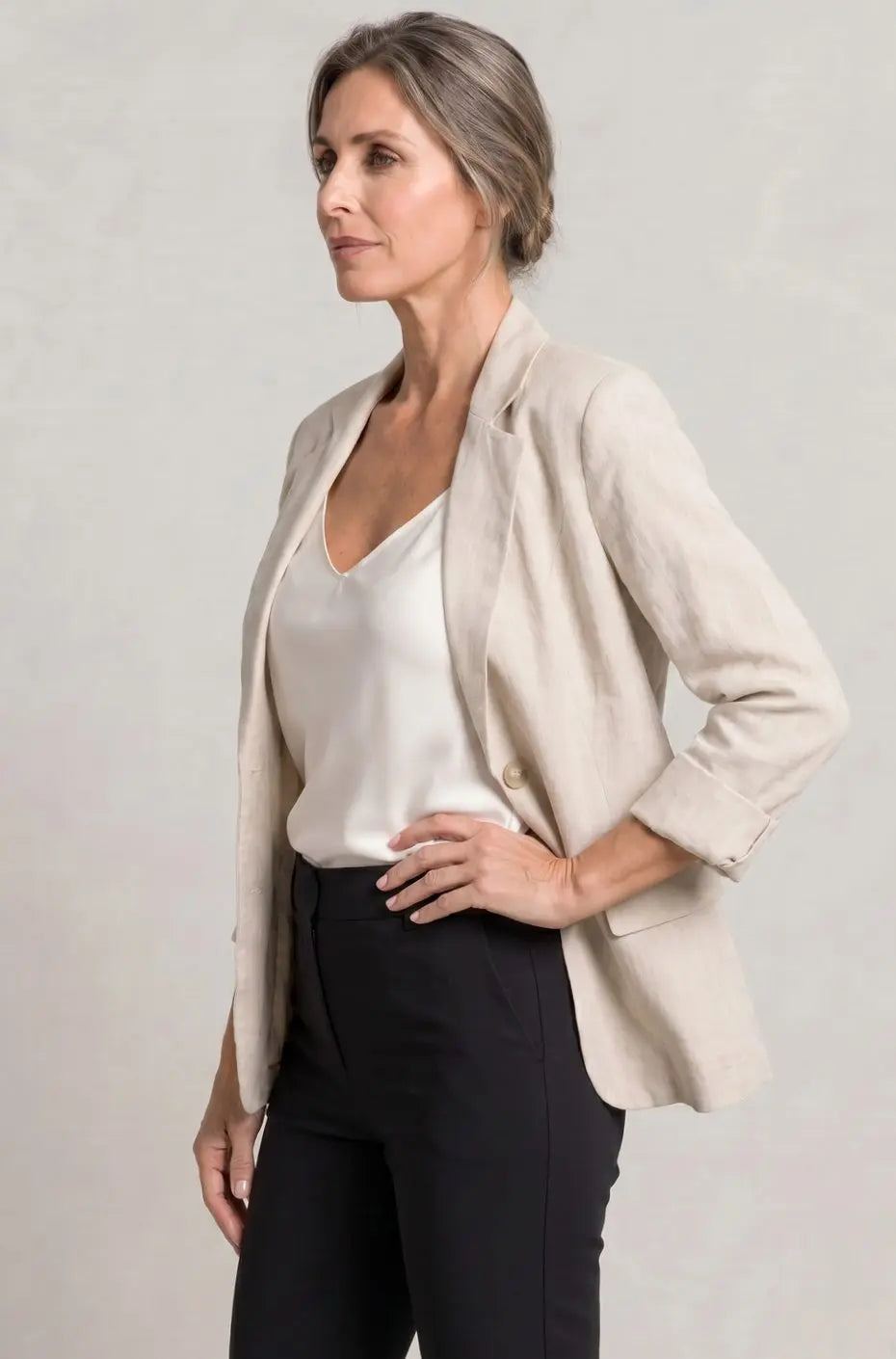 Women's Relaxed-Fit Single-Button Linen Blazer Jacket