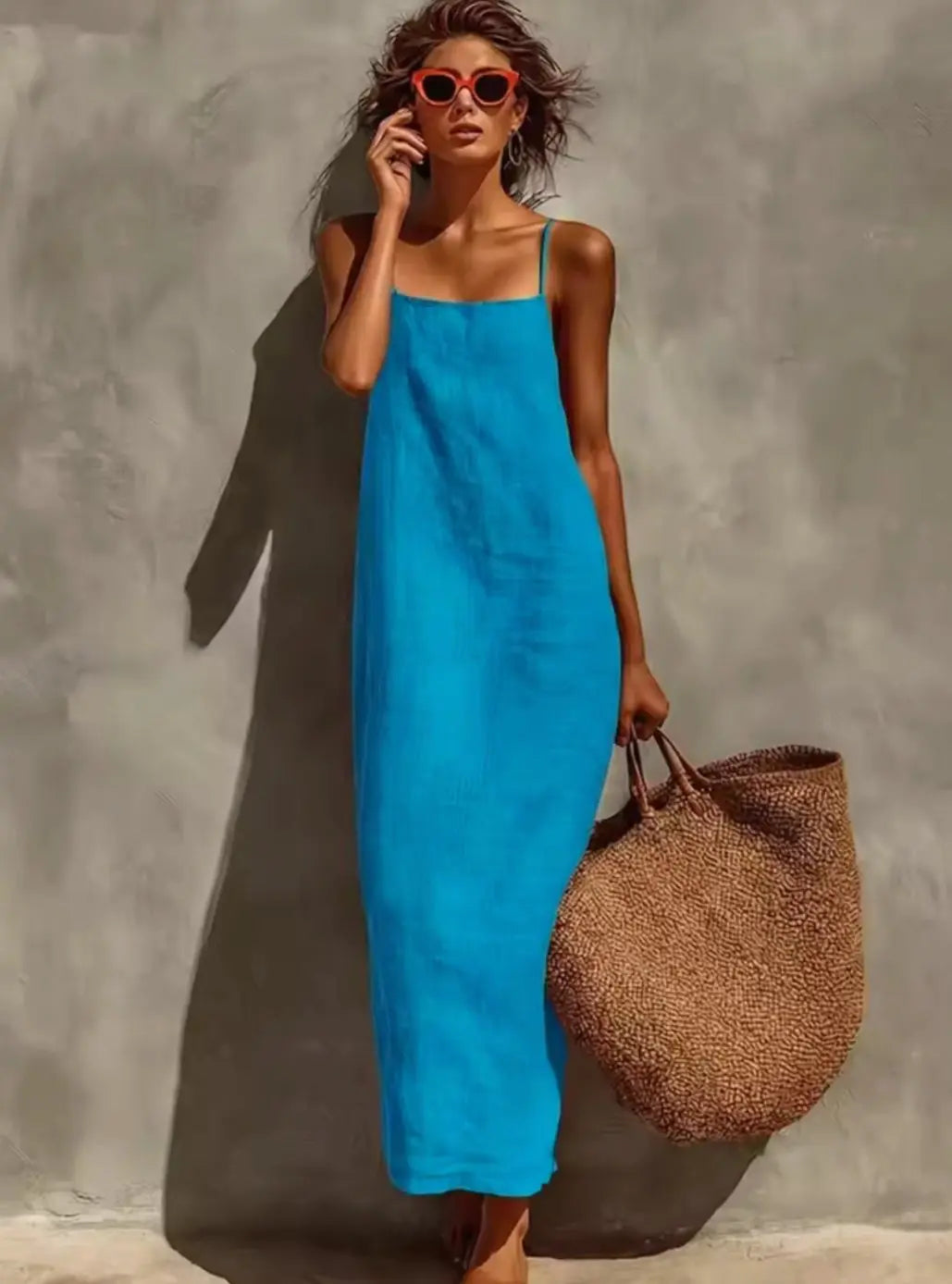 Women's Relaxed-Fit Square-Neck Spaghetti Strap Maxi Dress - Blue