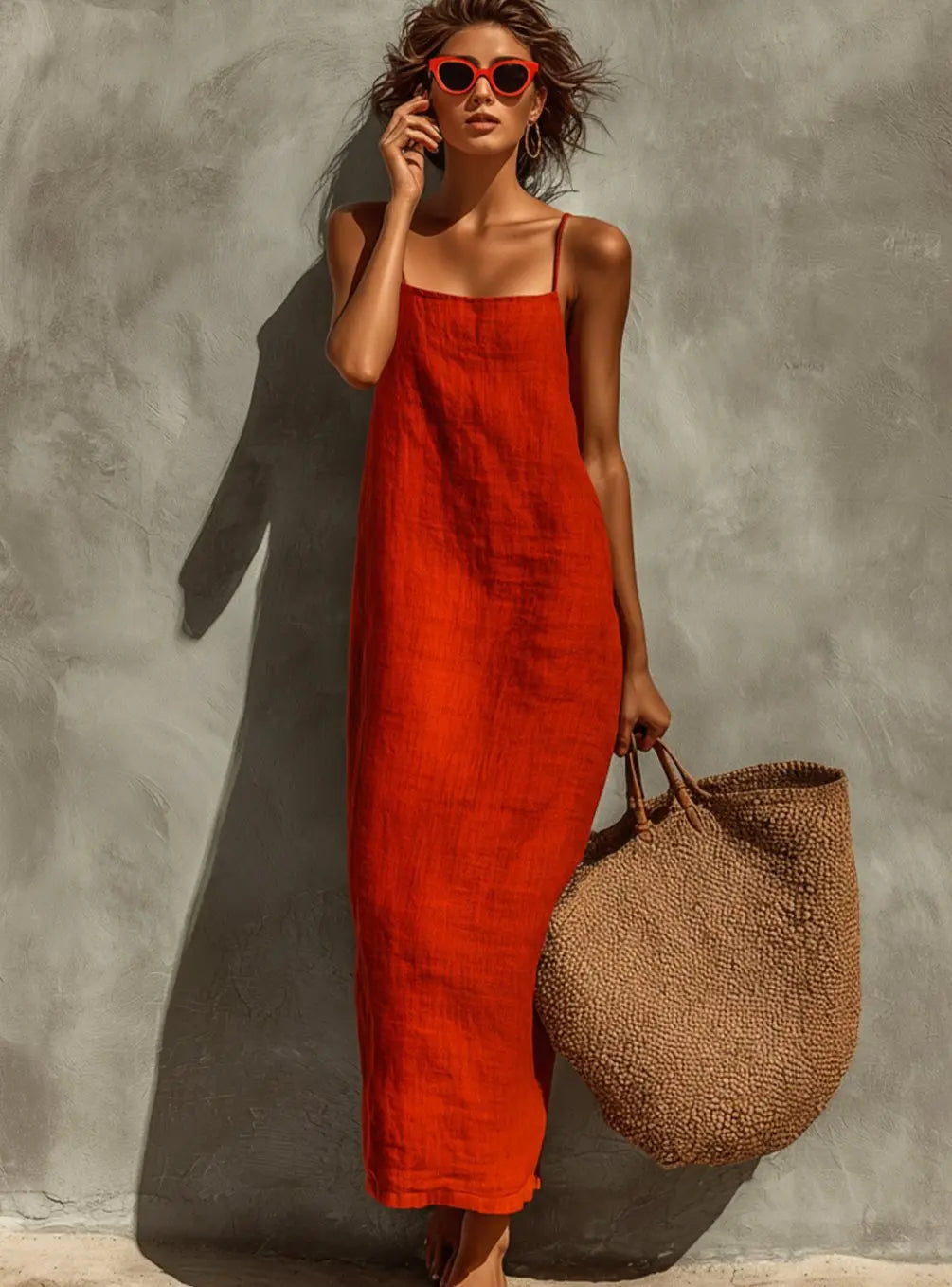 Women's Relaxed-Fit Square-Neck Spaghetti Strap Maxi Dress