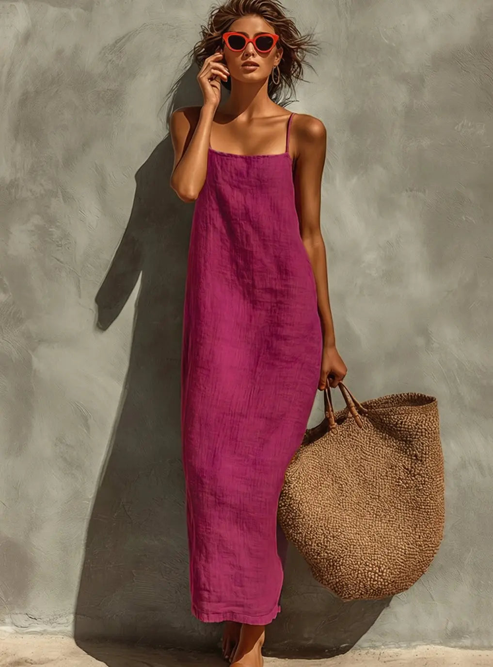 Women's Relaxed-Fit Square-Neck Spaghetti Strap Maxi Dress - Purple