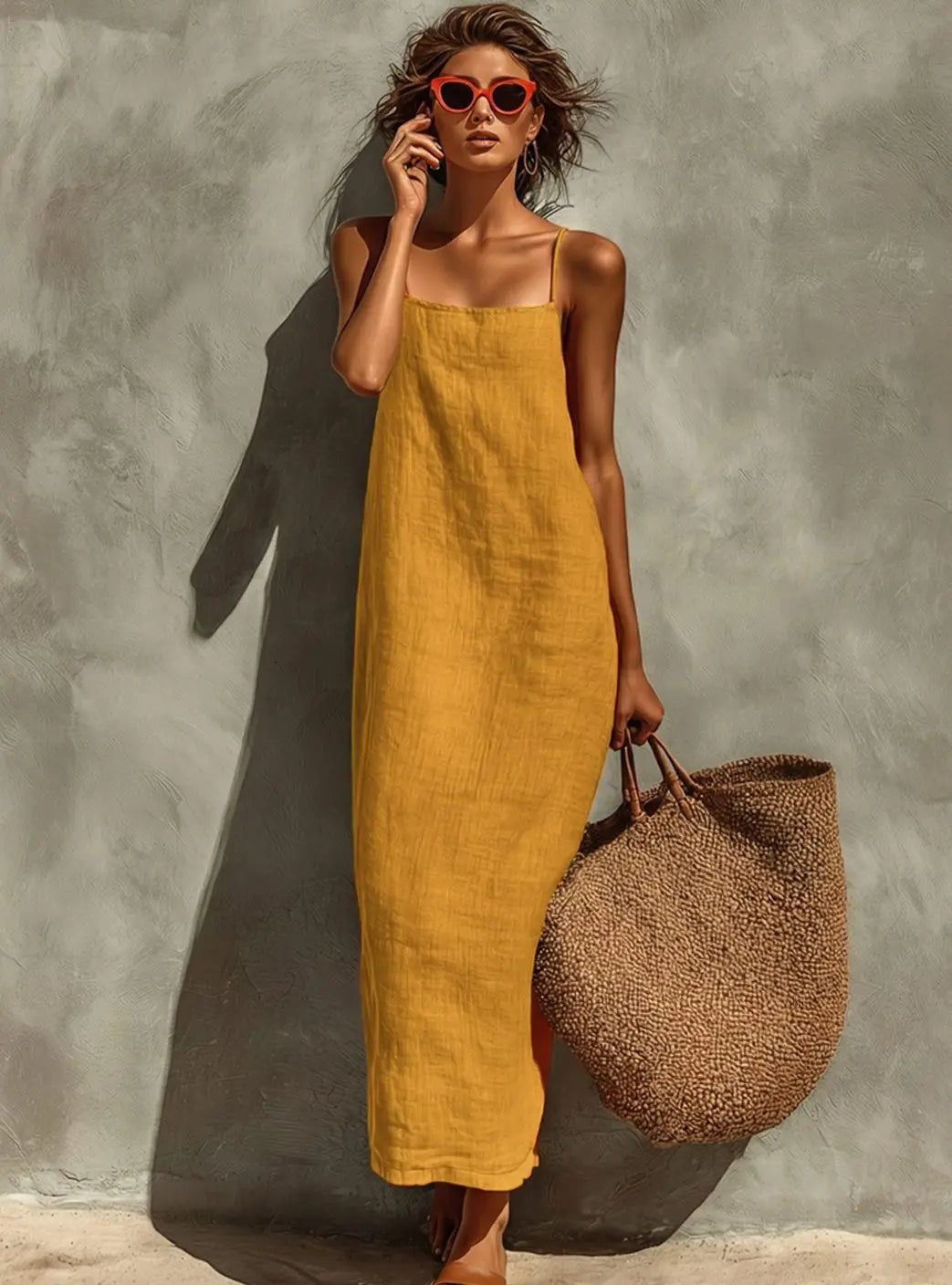 Women's Relaxed-Fit Square-Neck Spaghetti Strap Maxi Dress