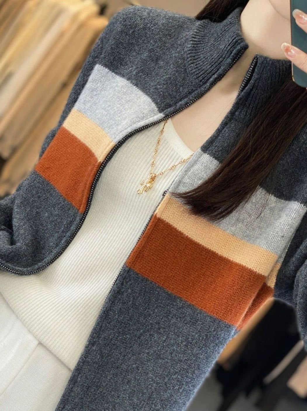 Women's Relaxed-Fit Striped Full-Zip Knit Cardigan
