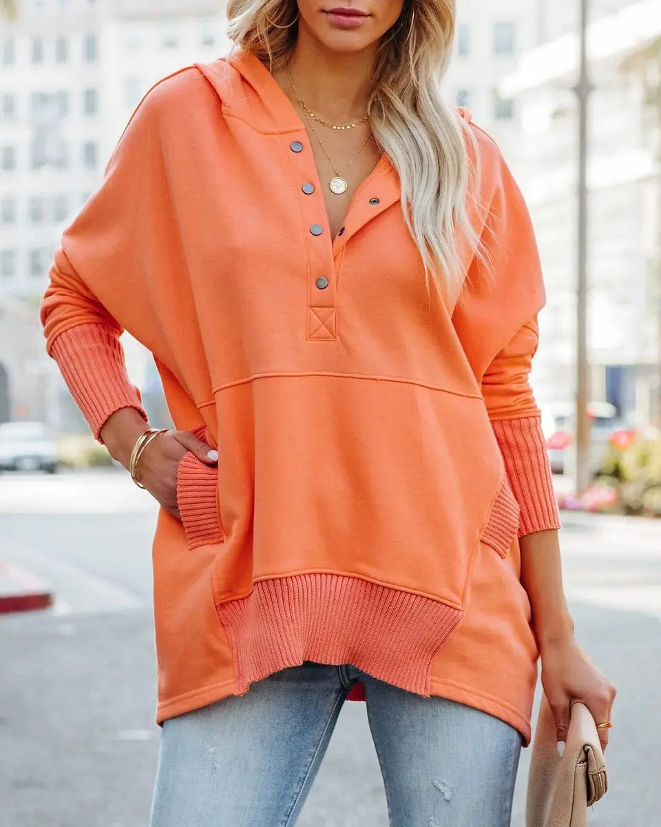 Women's Relaxed Hooded Drawstring Pullover Tunic