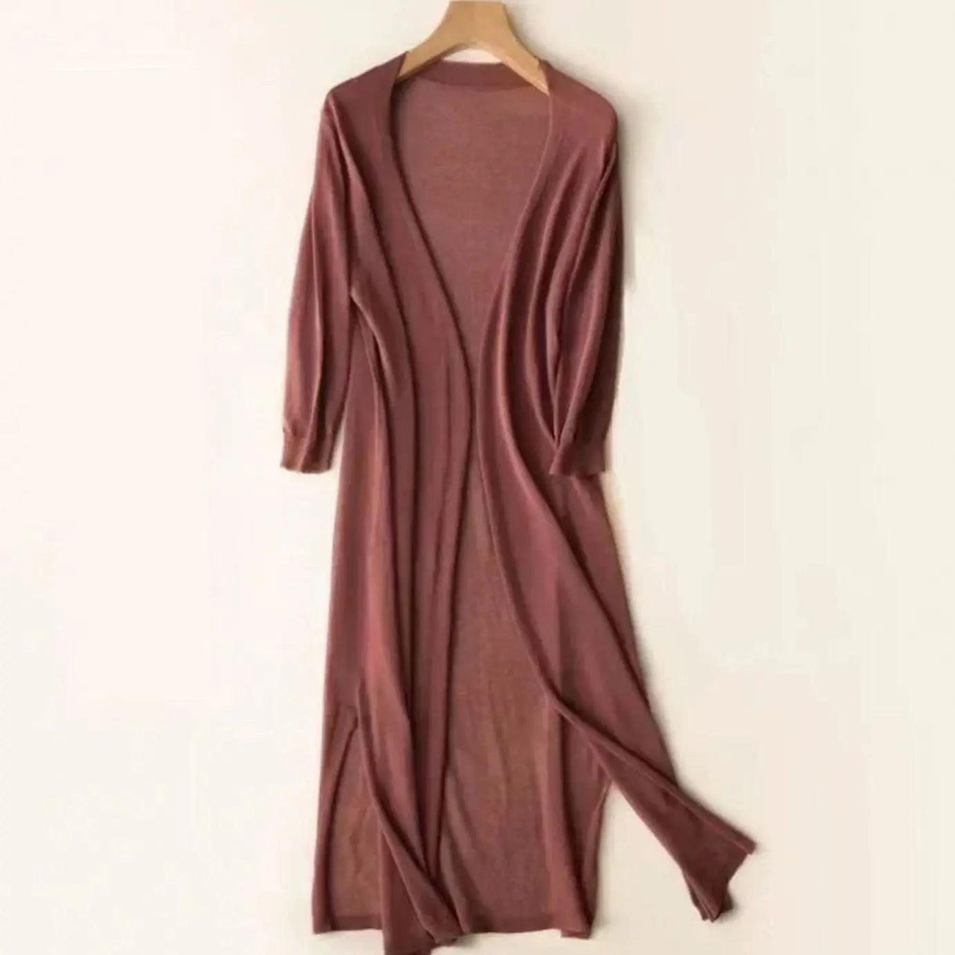 Women's Relaxed Open Front Lightweight Longline Long Cardigan - Coffee