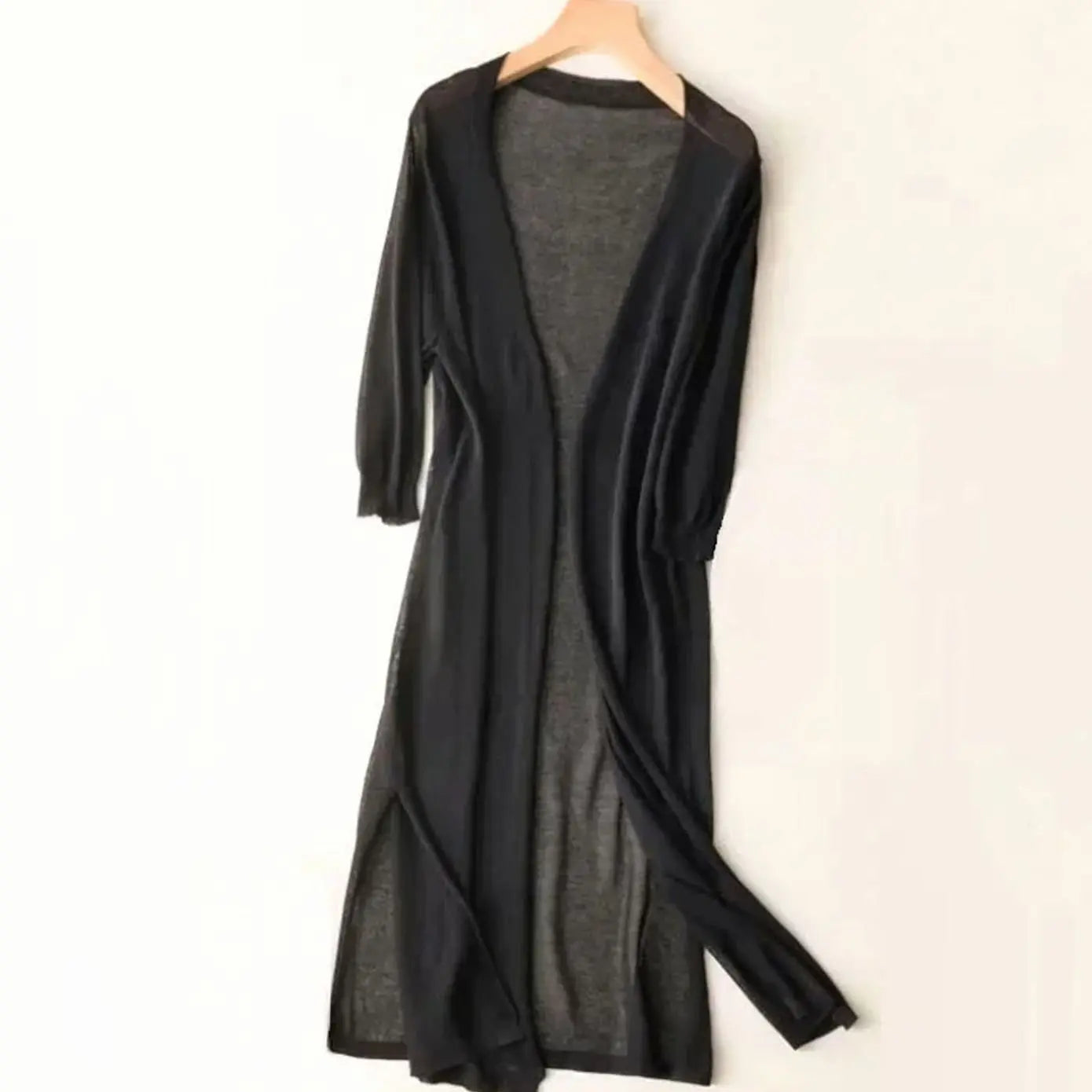 Women's Relaxed Open Front Lightweight Longline Long Cardigan - Black