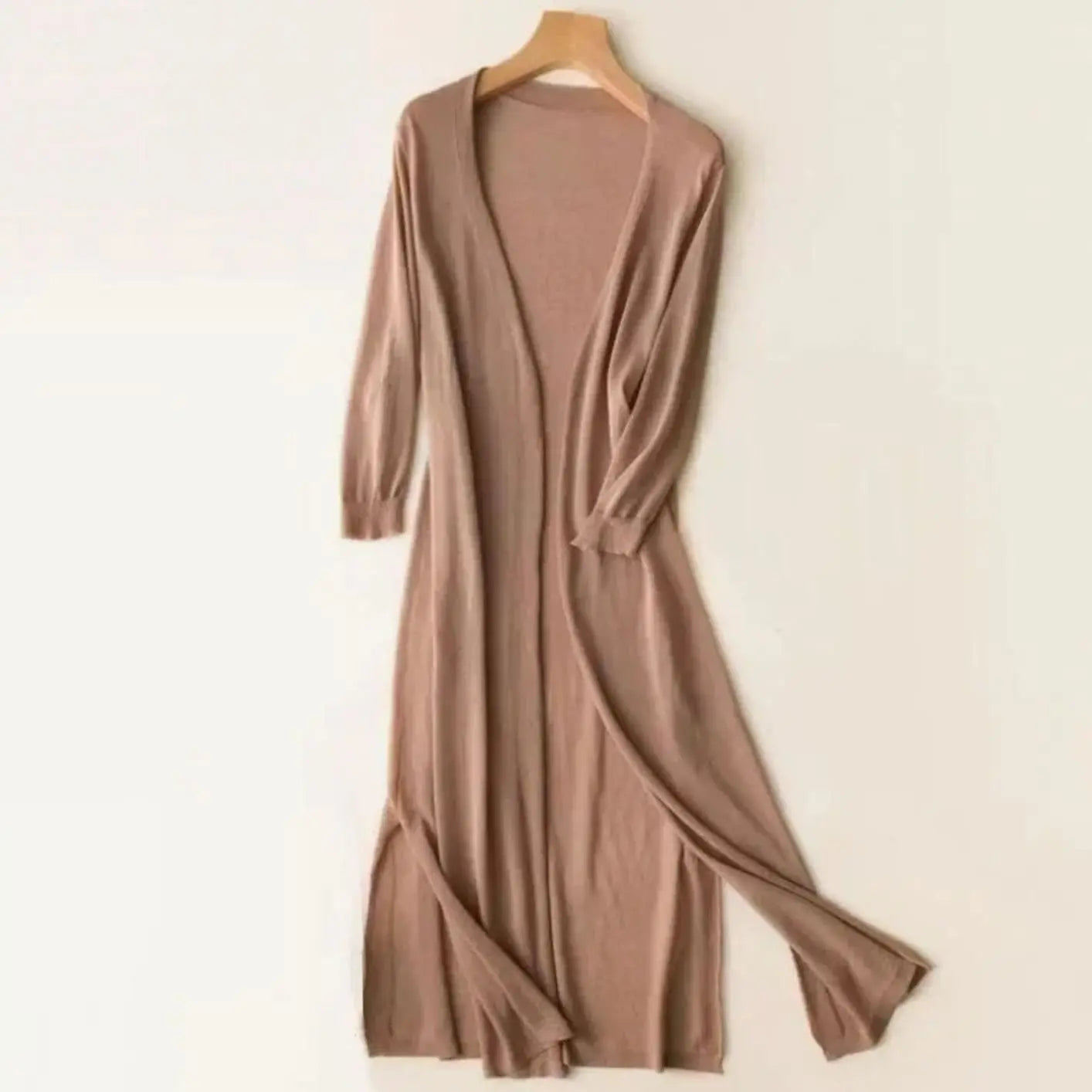 Women's Relaxed Open Front Lightweight Longline Long Cardigan - Khaki