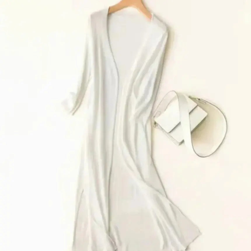 Women's Relaxed Open Front Lightweight Longline Long Cardigan - White