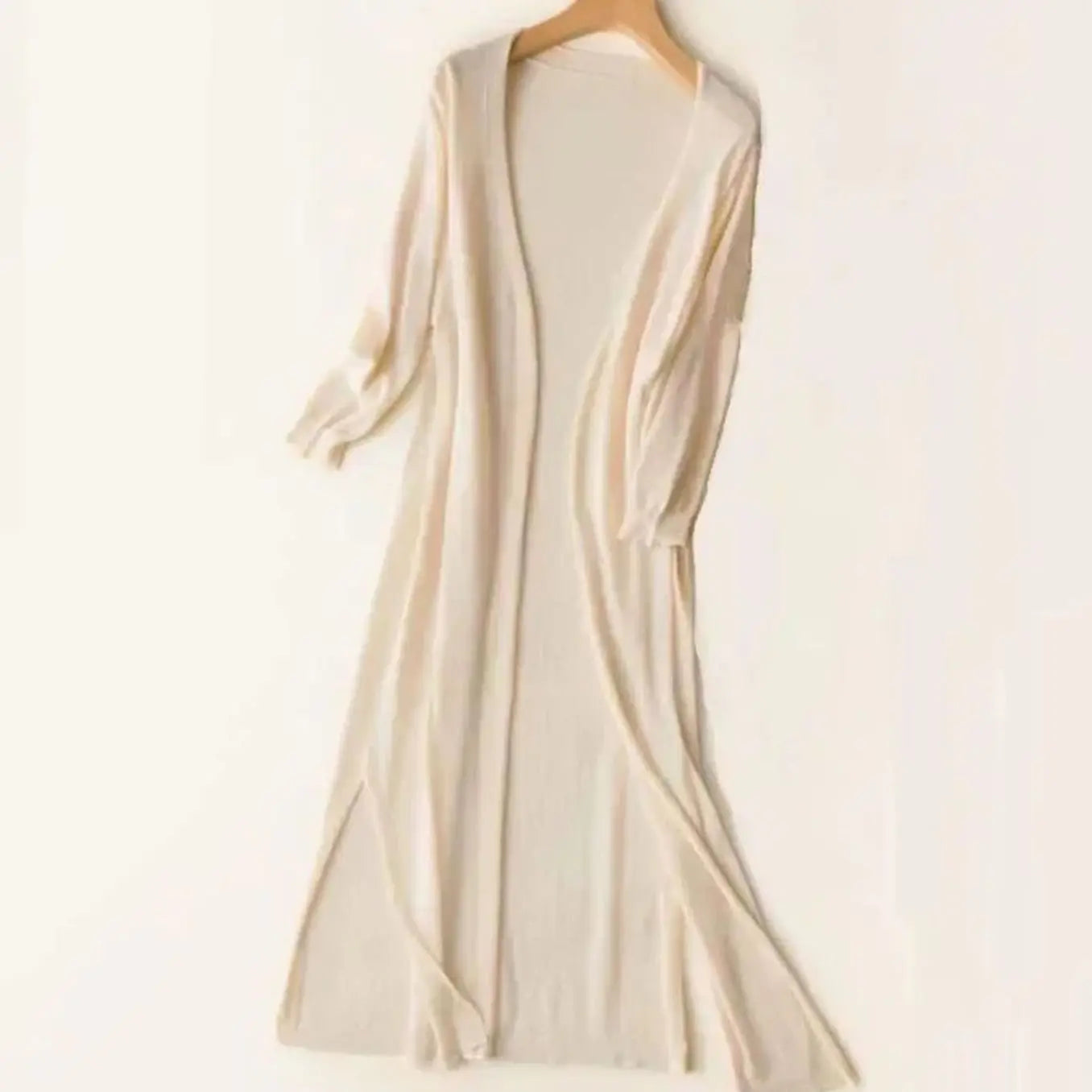 Women's Relaxed Open Front Lightweight Longline Long Cardigan - Apricot