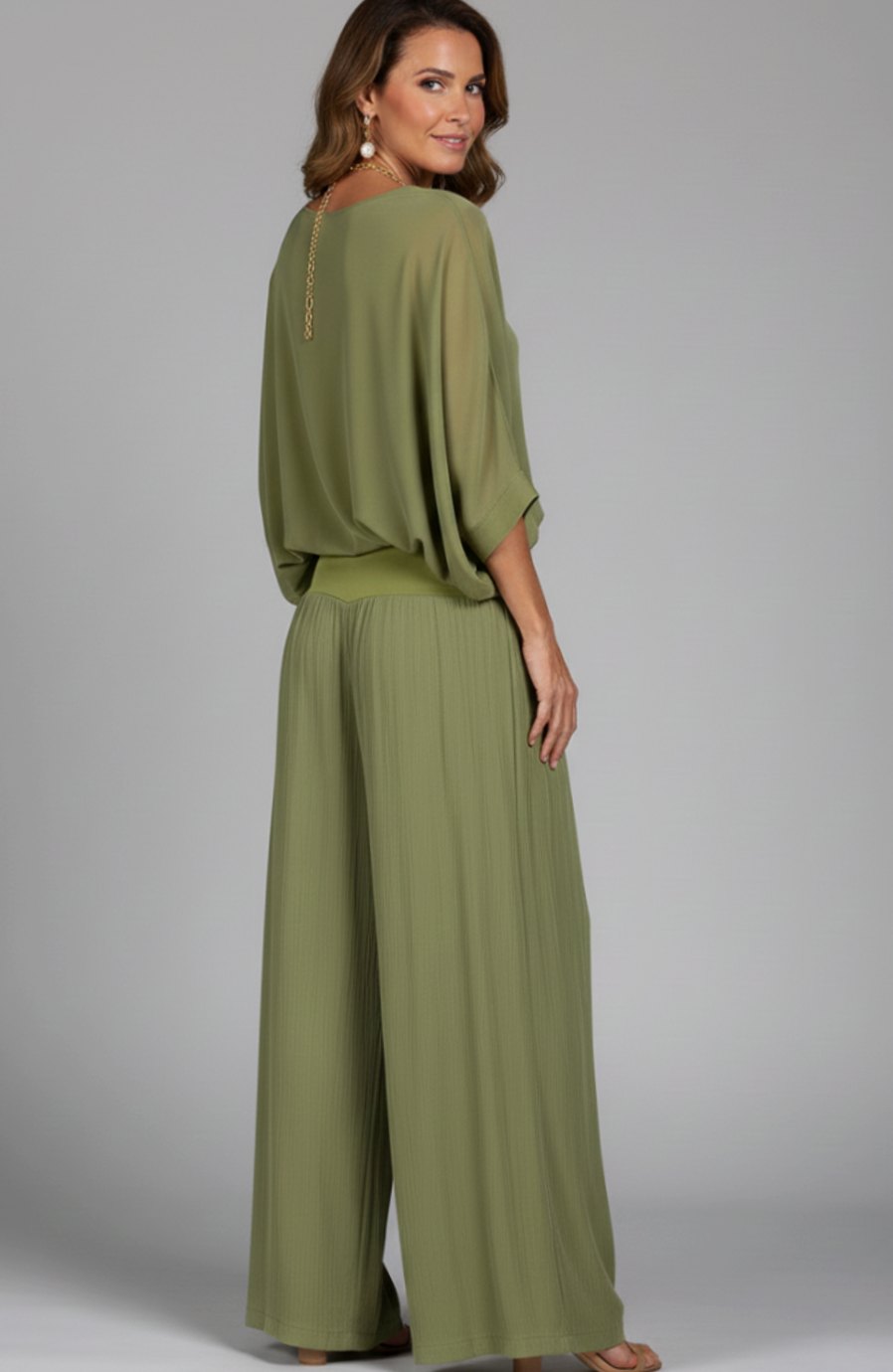 Women's Relaxed Wide-Leg Chiffon Top Two-Piece Set