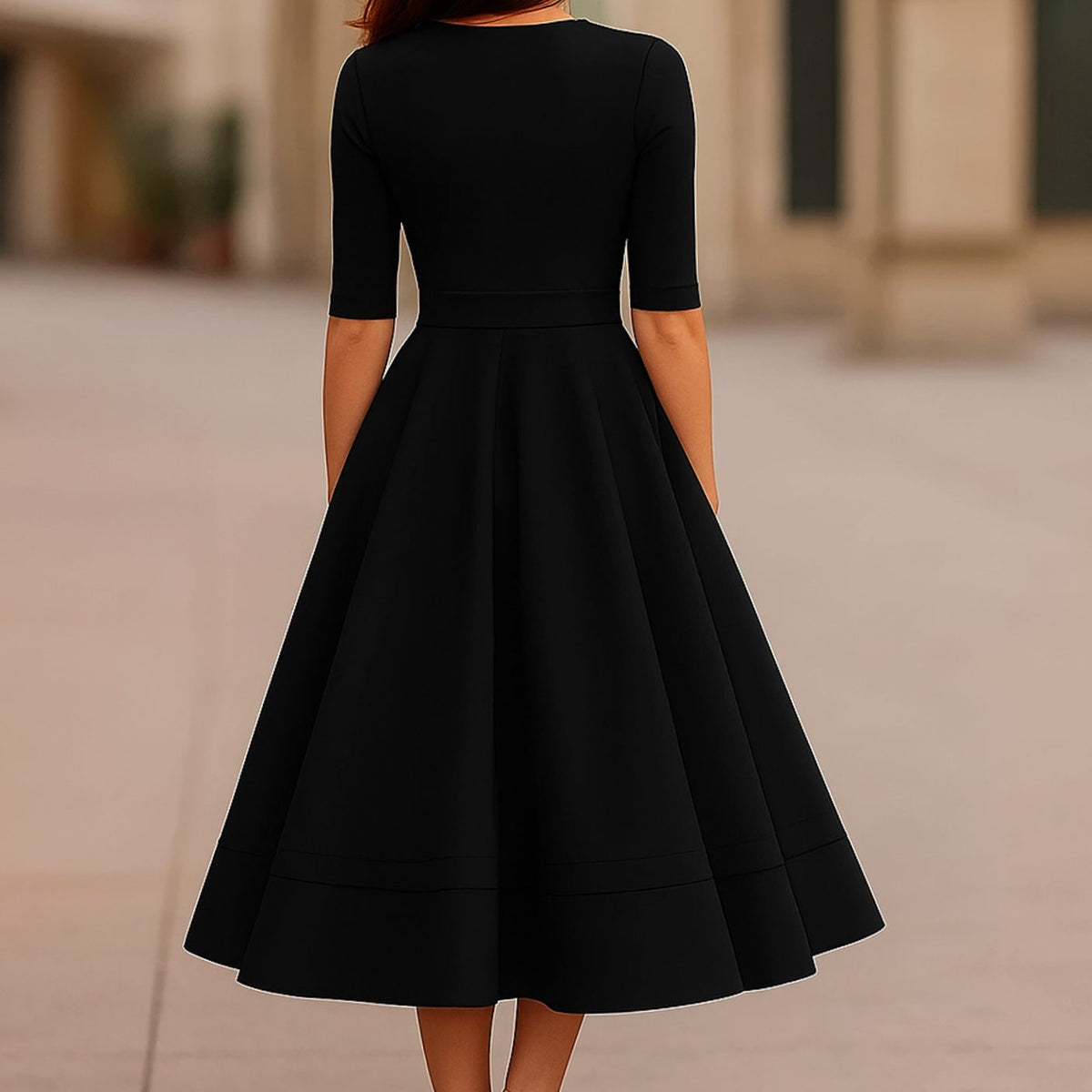 Women's Retro A-Line Deep V-Neck Midi Dress