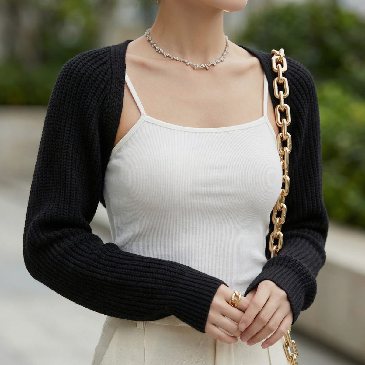 Women's Ribbed Knit Cropped Bolero Shrug Cardigan - Black