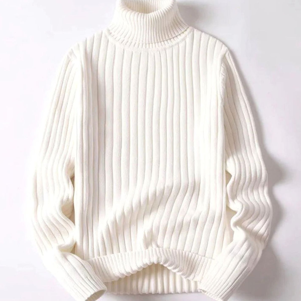 Women's Ribbed Roll Neck Knit Jumper - White