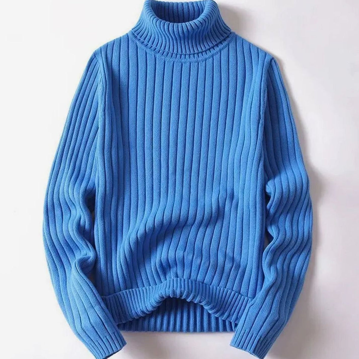 Women's Ribbed Roll Neck Knit Jumper - Blue