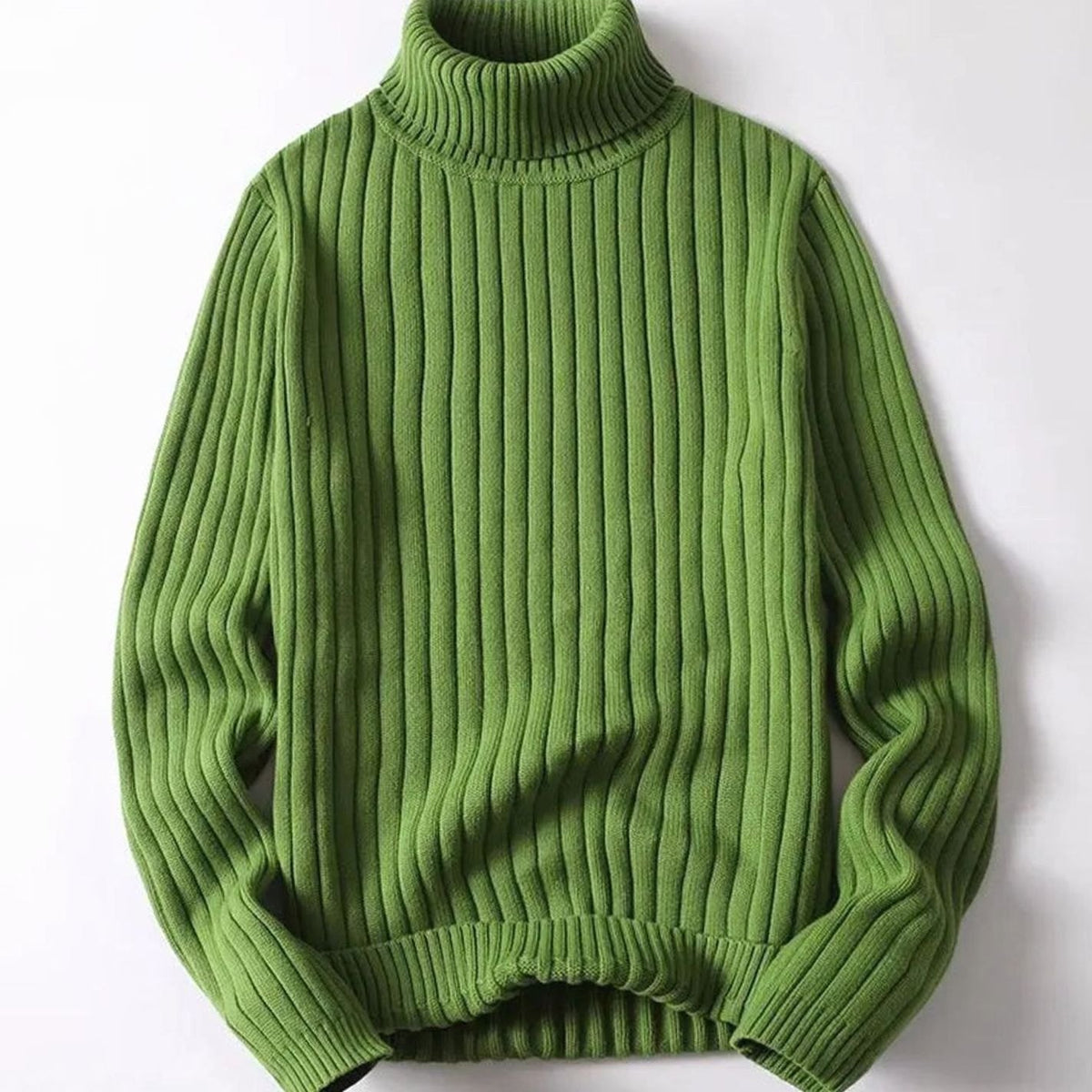 Women's Ribbed Roll Neck Knit Jumper - Green