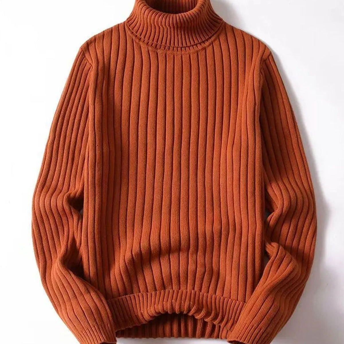 Women's Ribbed Roll Neck Knit Jumper - Orange