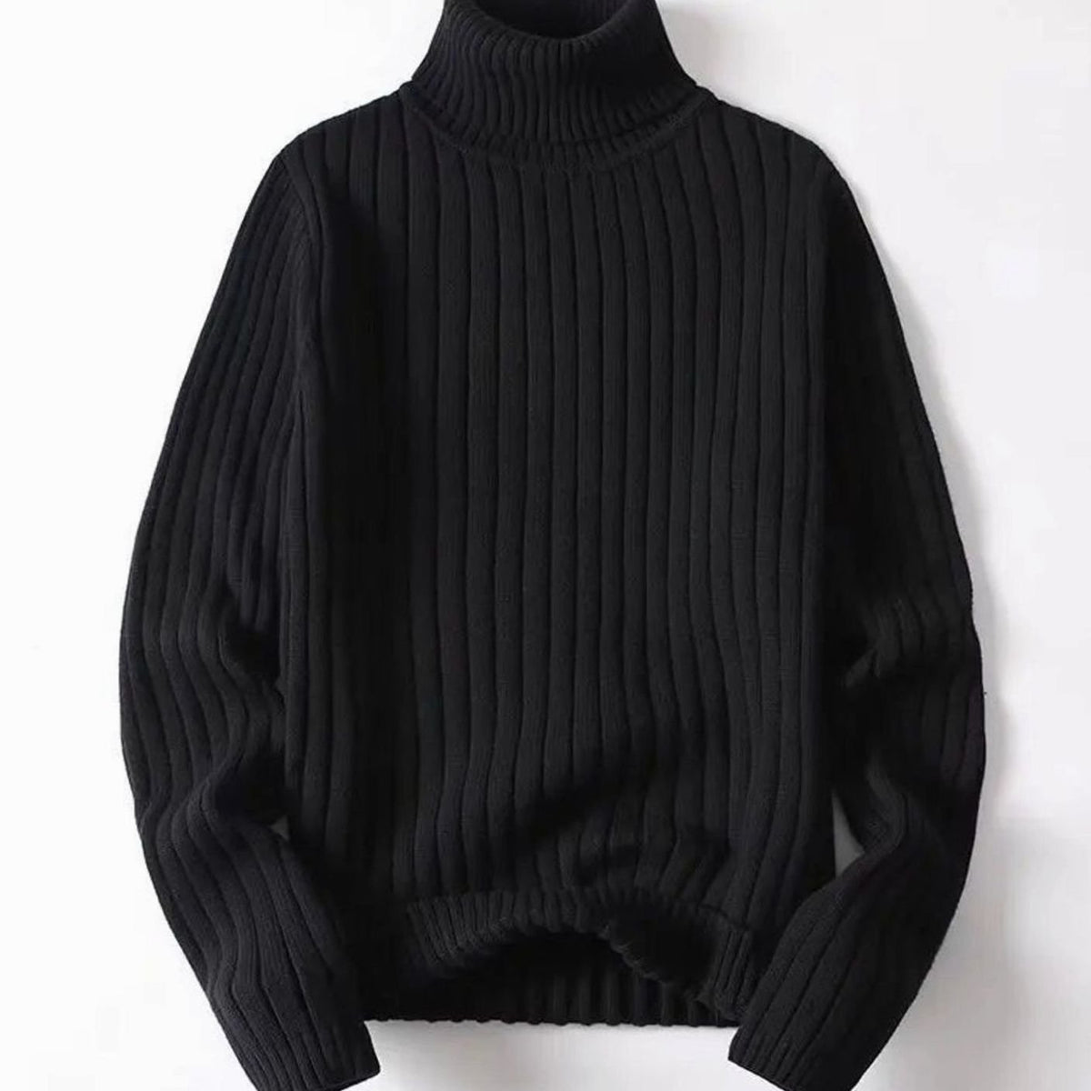 Women's Ribbed Roll Neck Knit Jumper - Black