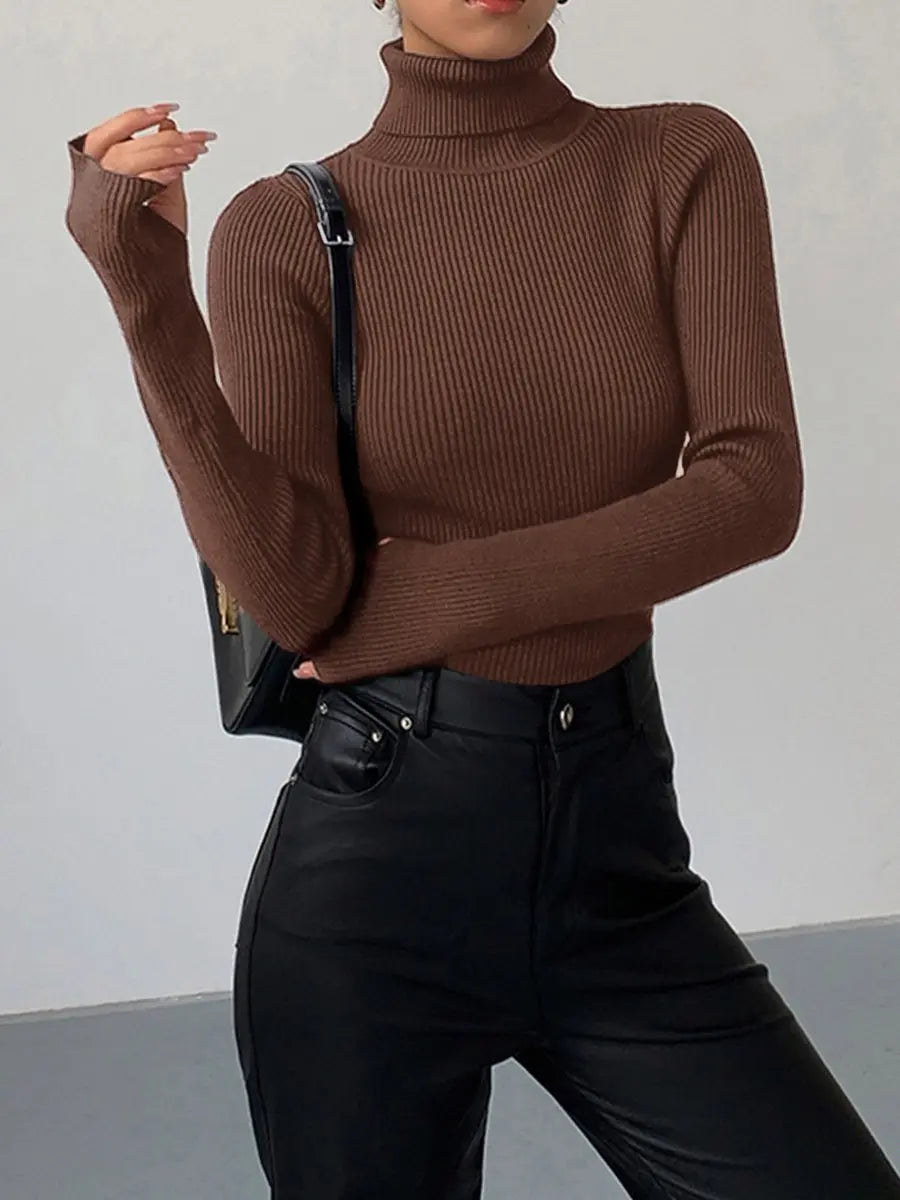 Women's Ribbed Turtleneck Knit Sweater Lightweight Transitional