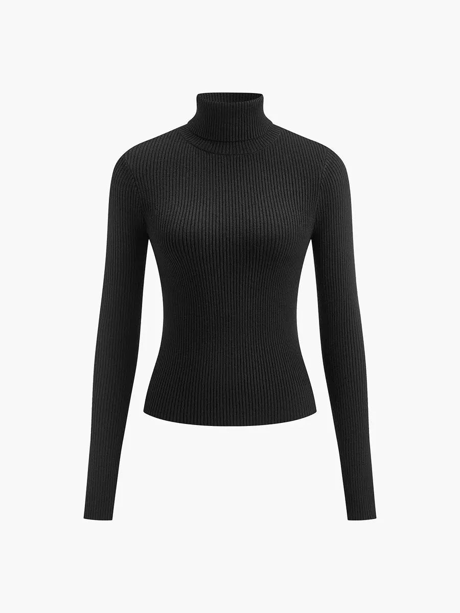 Women's Ribbed Turtleneck Knit Sweater Lightweight Transitional