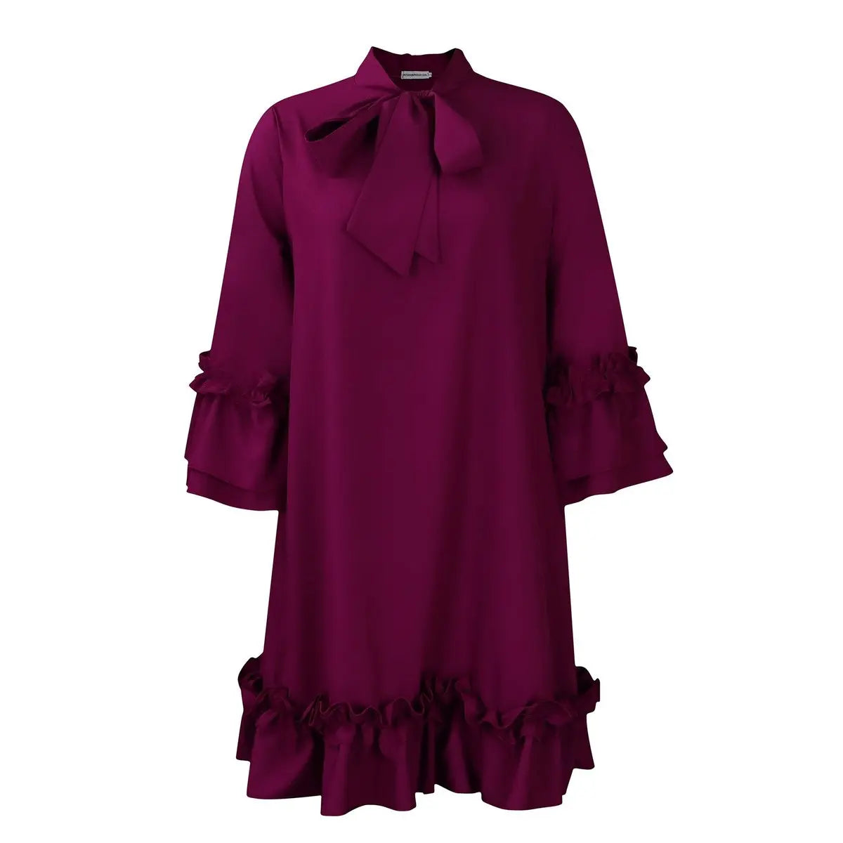 Women's Ruffle Hem Bow-Neck Tunic Mini Dress - Purple