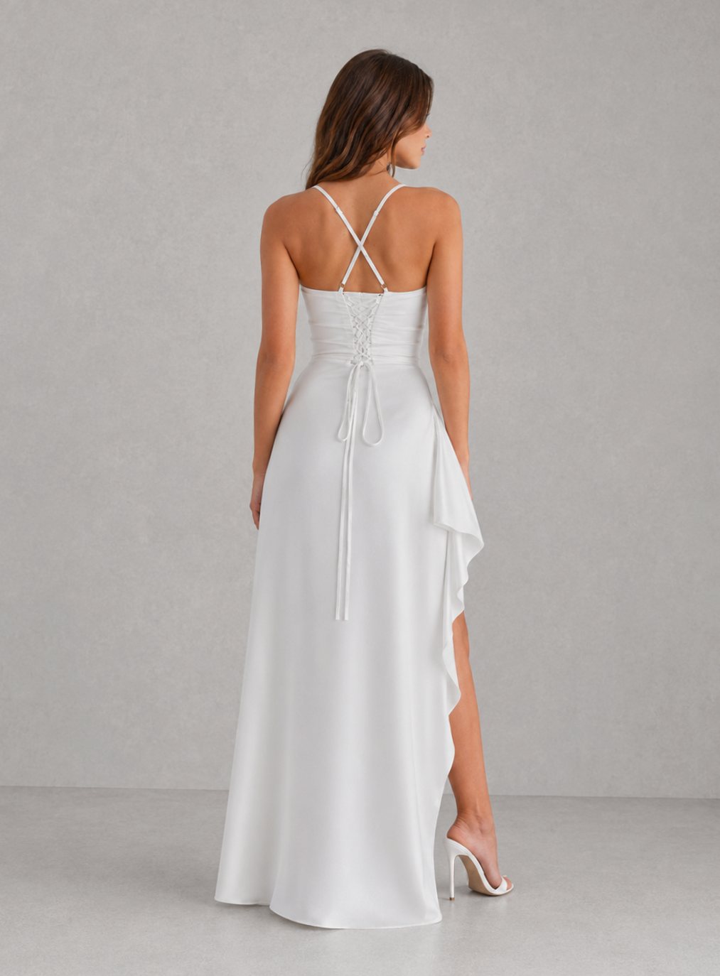 Women's Satin-Feel Ruched Draped High-Split Maxi Party Dress