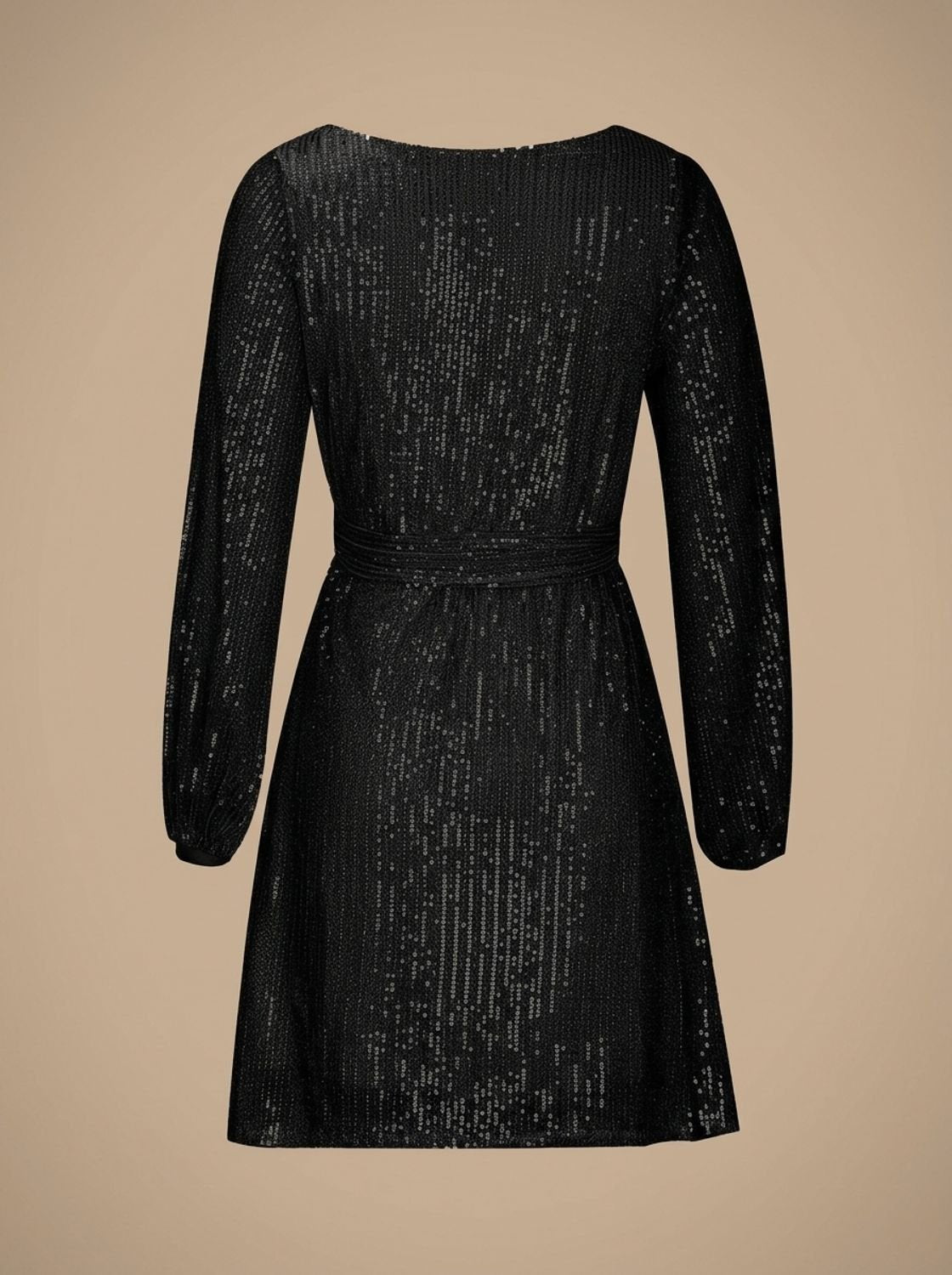 Women's Sequin Asymmetric Draped-Sleeve Christmas Party Mini Dress