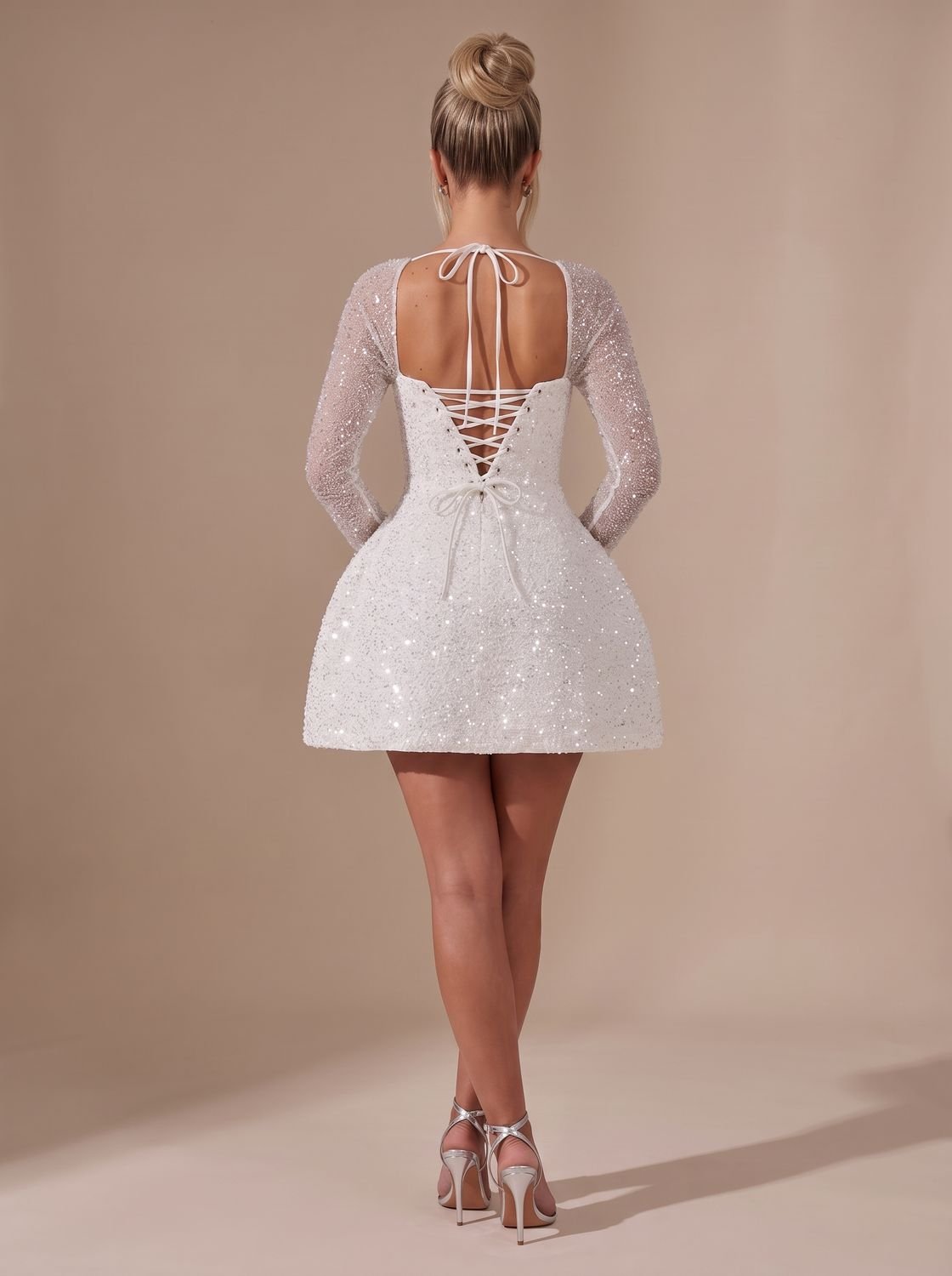 Women's Sequin Long-Sleeve Square-Neck Mini Christmas Party Dress