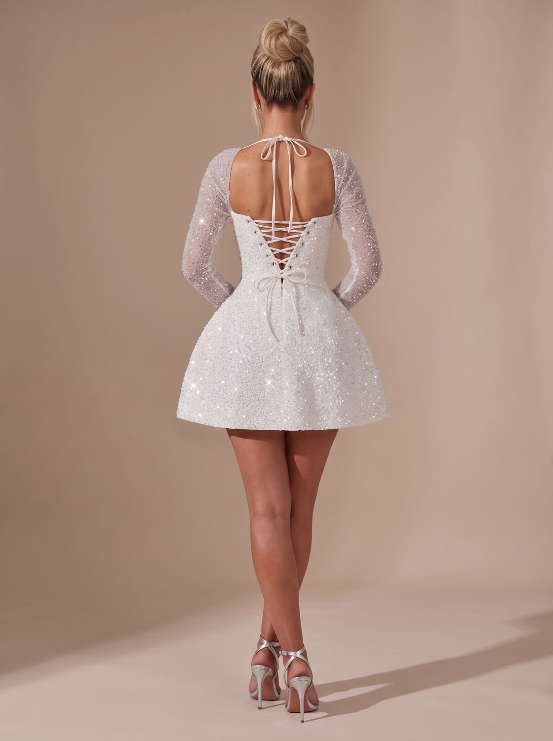 Women's Sequin Long-Sleeve Square-Neck Mini Christmas Party Dress