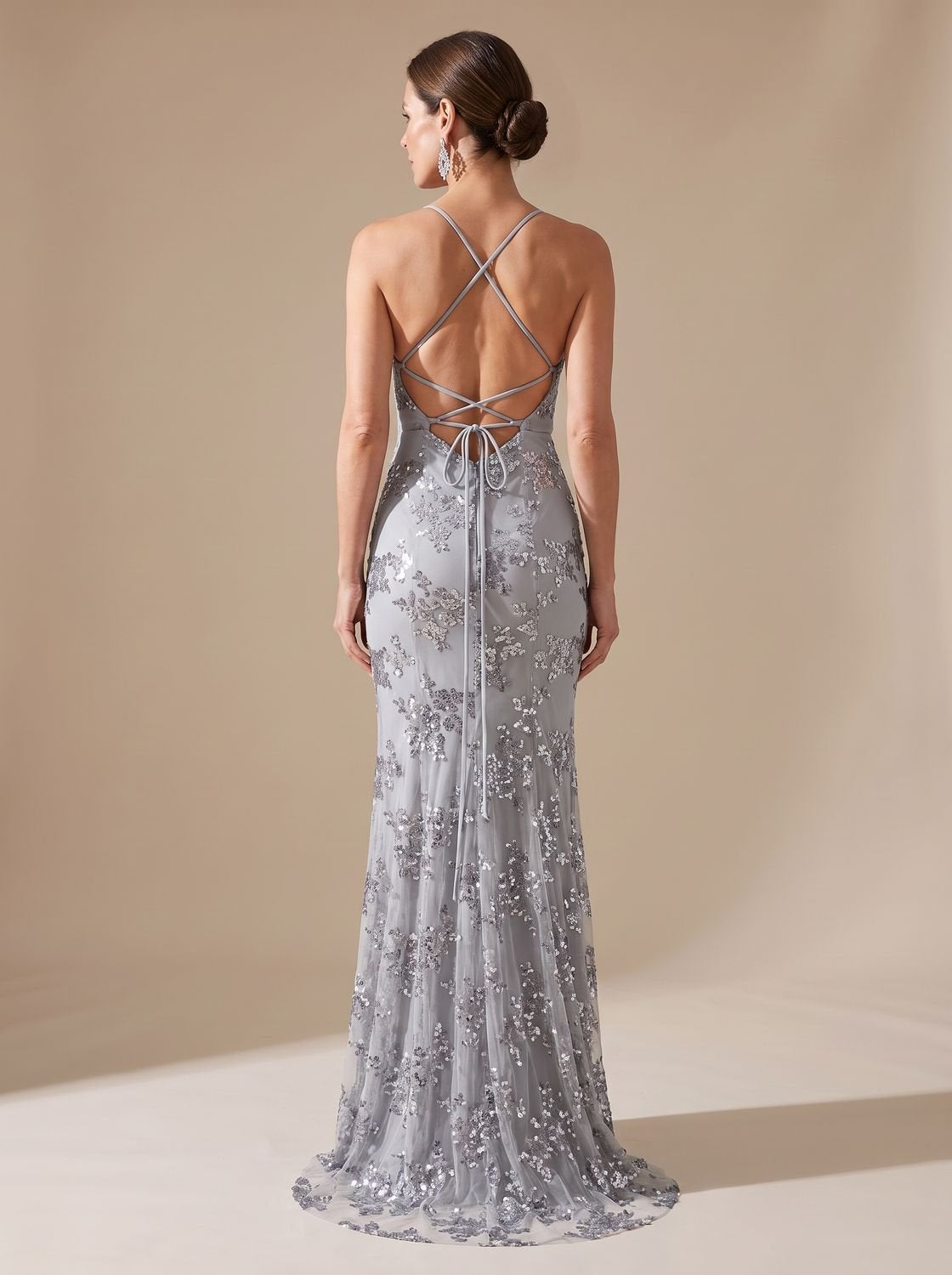 Women's Sequin Mermaid Maxi Christmas Party Dress Spaghetti Strap V-Neck