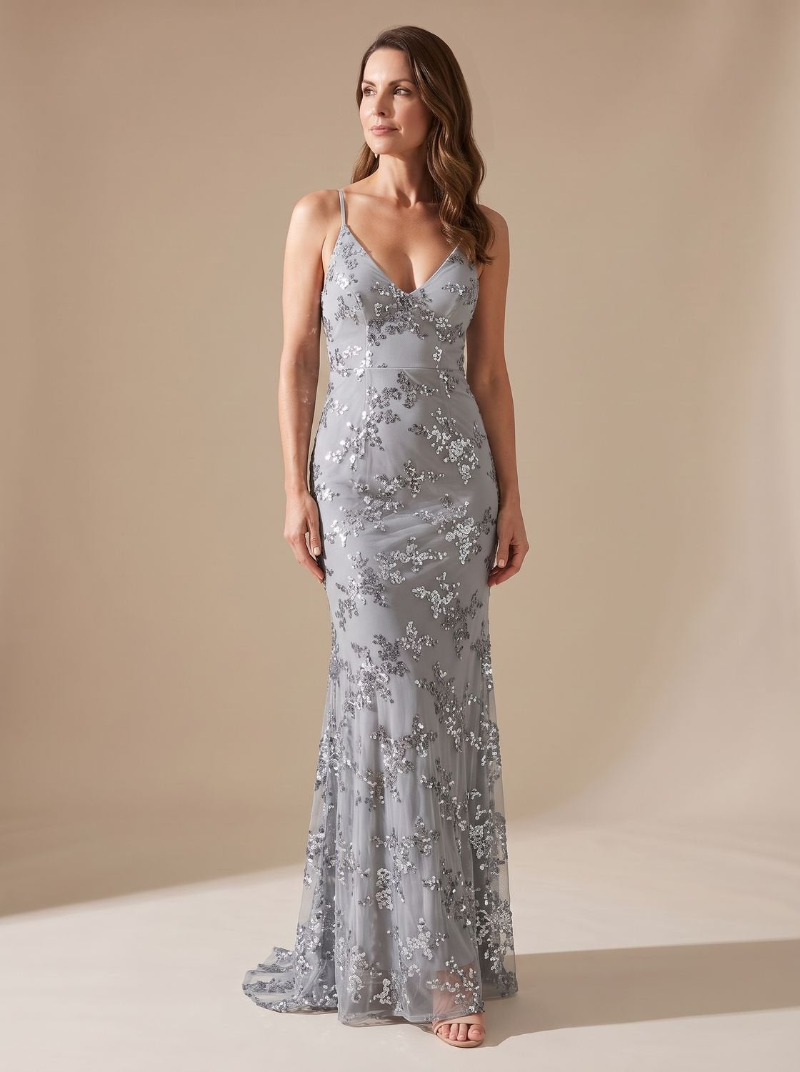 Women's Sequin Mermaid Maxi Christmas Party Dress Spaghetti Strap V-Neck