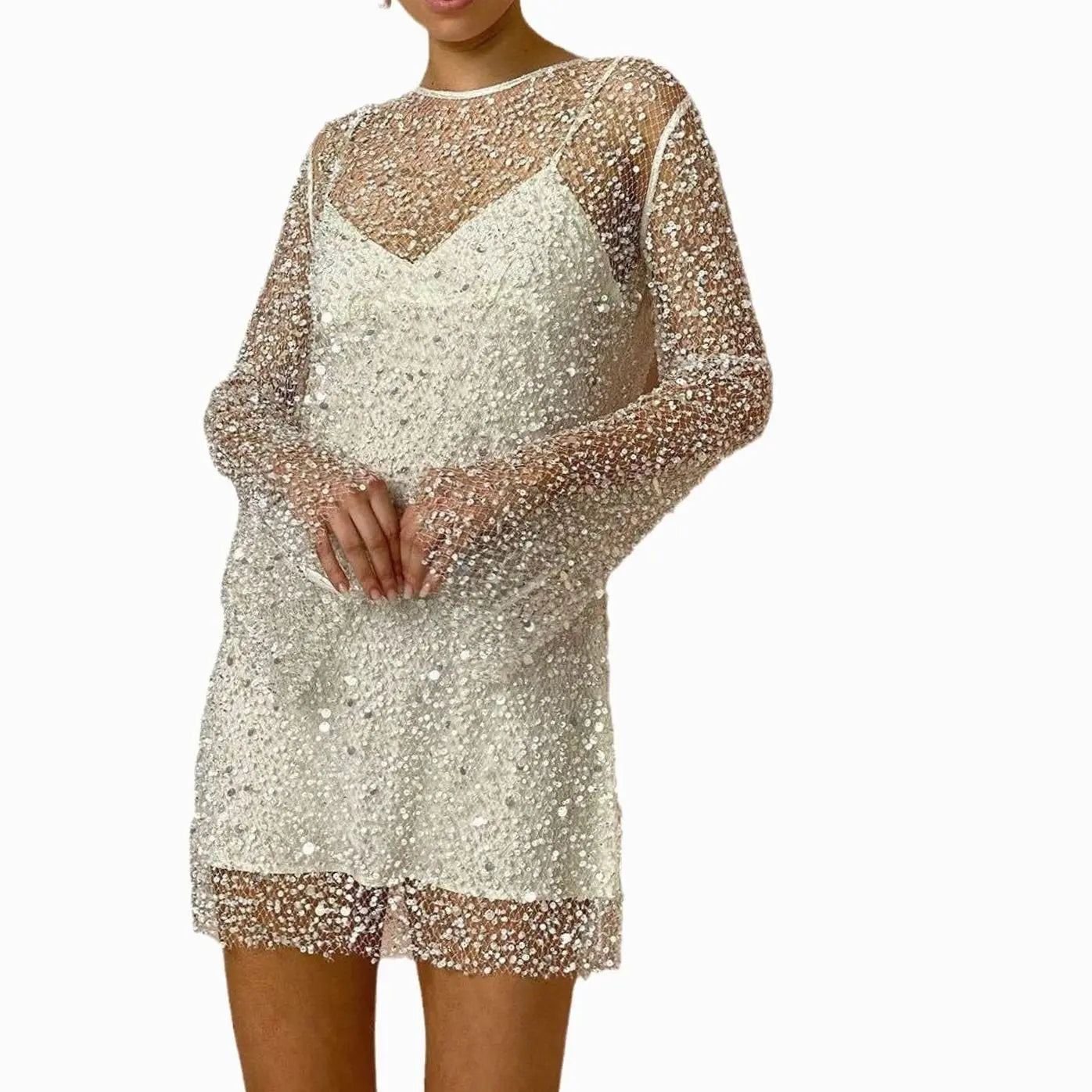 Women's Sequin Mesh Long-Sleeve Autumn Dress Mini Party