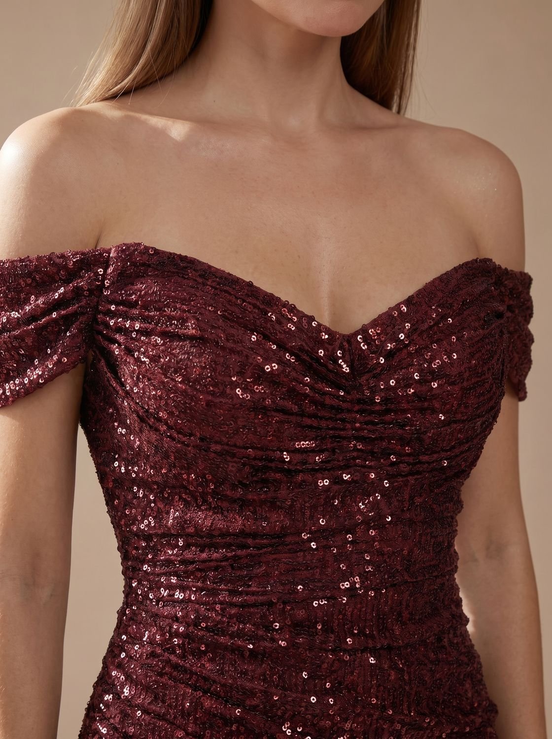 Women's Sequin Off-Shoulder Maxi Christmas Party Dress Side Slit